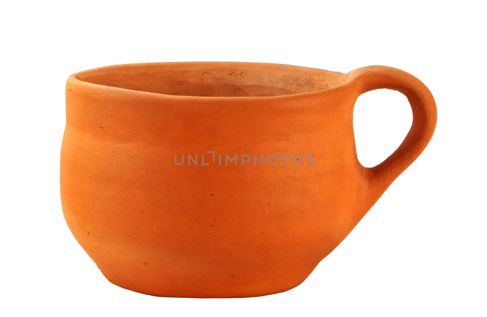 Terracotta brown clay empty pot on white background