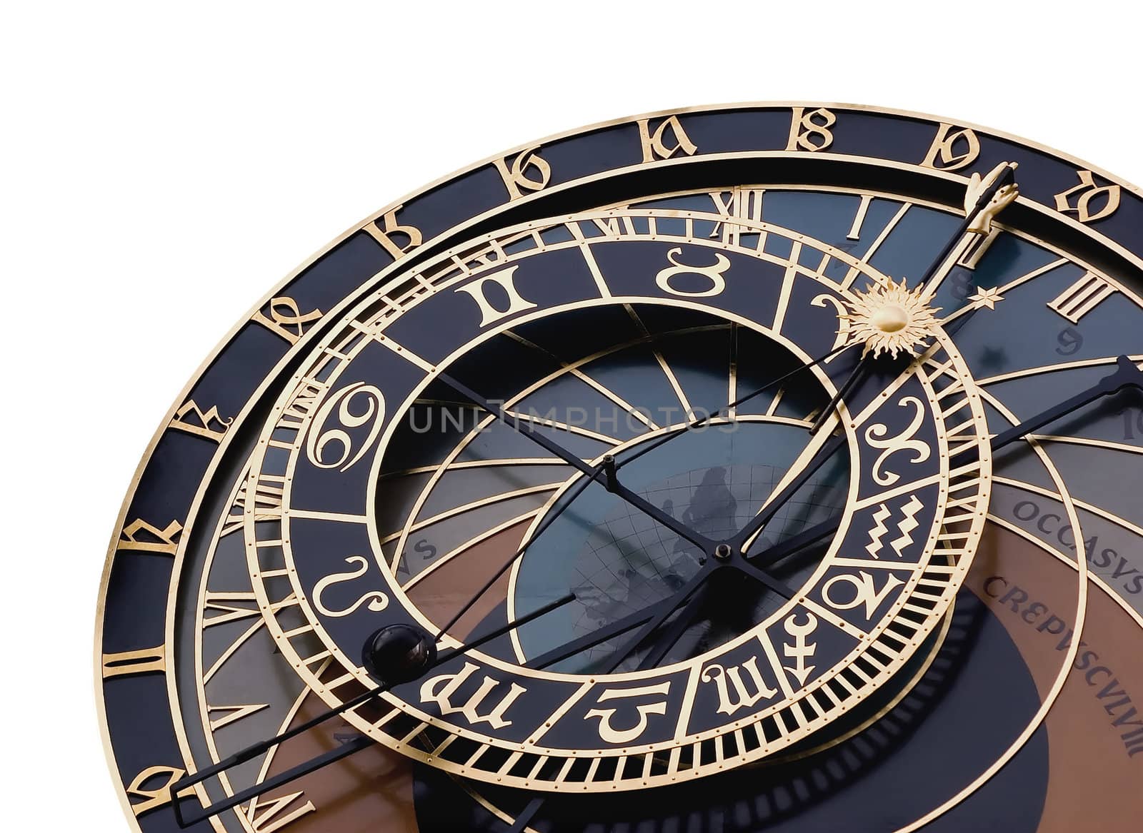 Isolated detail of astronomical clock in Prague, Czech republic