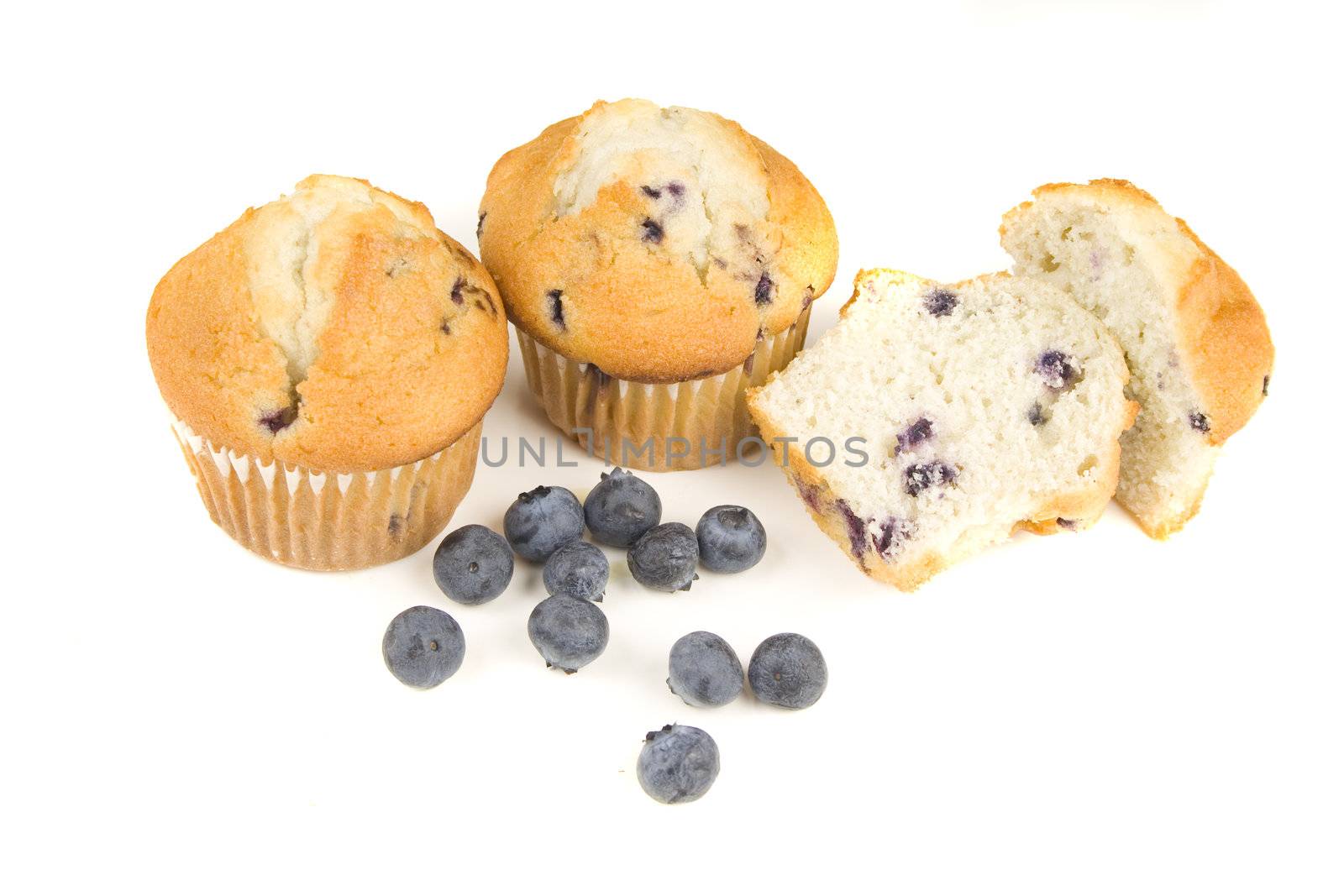 Blueberry muffins isolated on white bacground