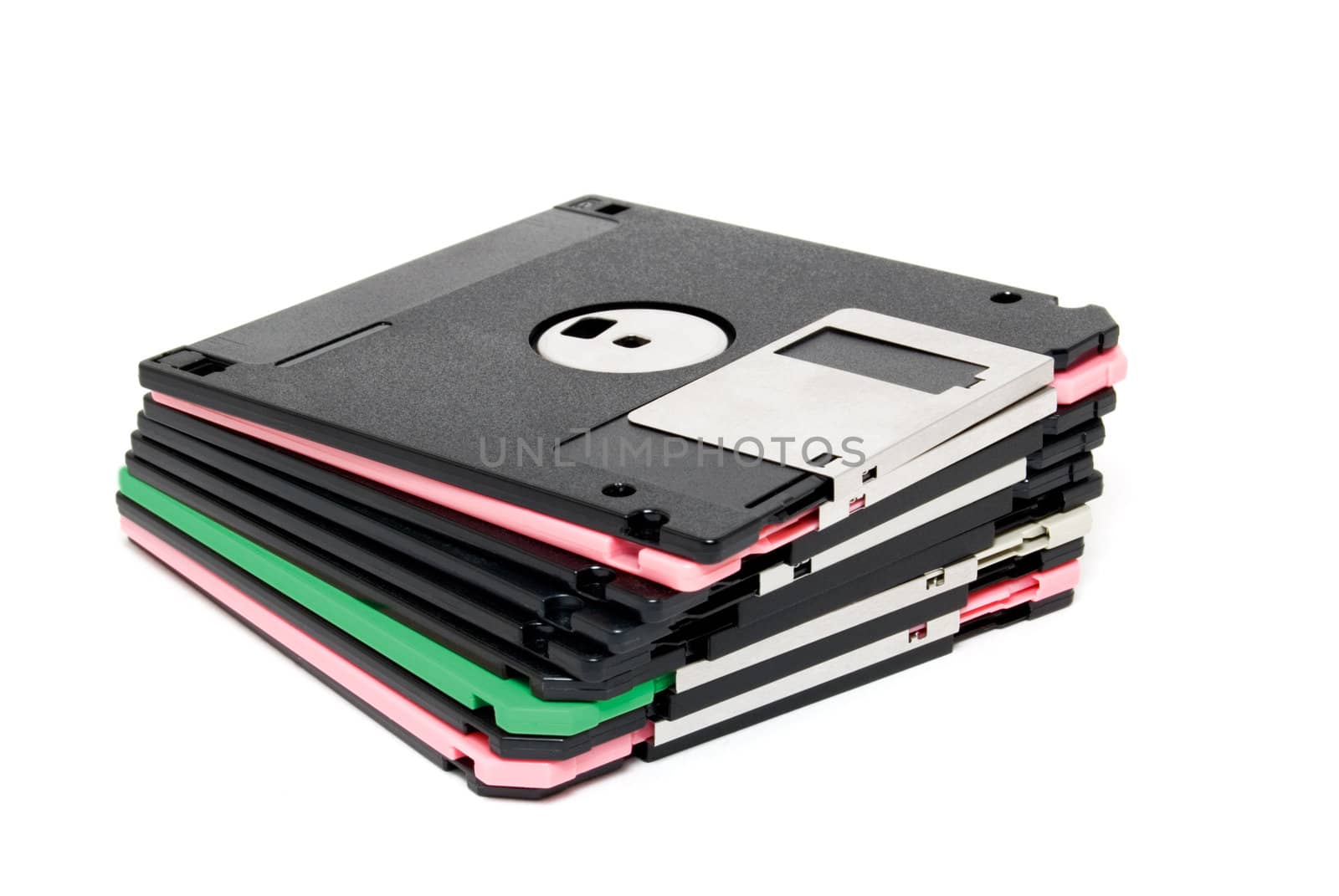 Diskettes photographed on a white background
