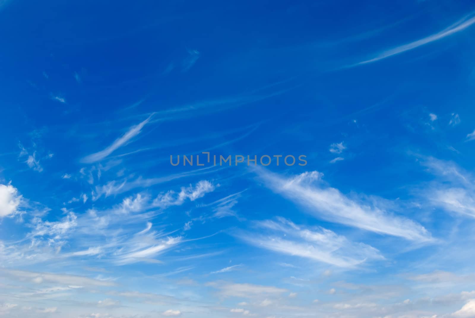 White clouds are photographed on a background of the blue sky