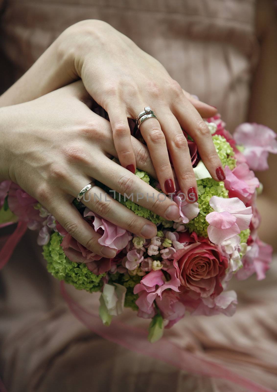 Hand of the groom and the bride with wedding rings