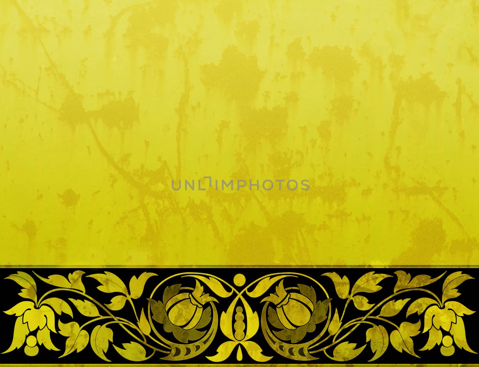 Yellow grungy background with floral ornaments