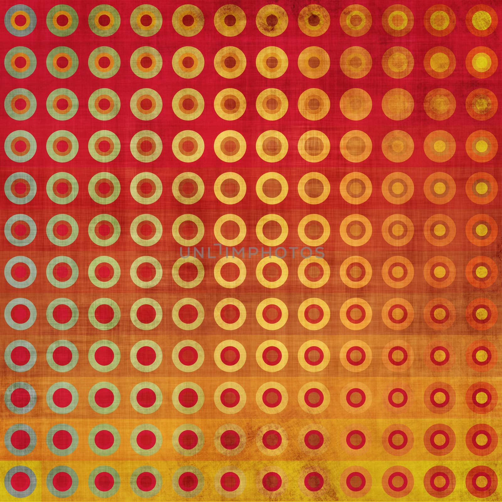 Square grungy background with lots of colorful circles.