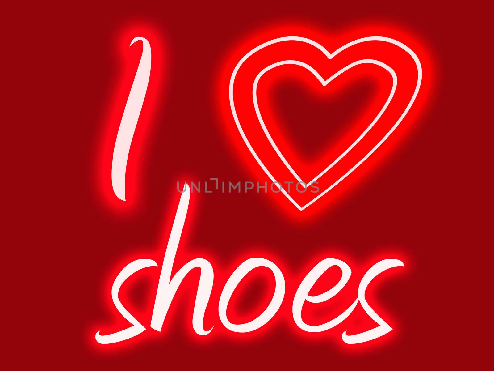 Red and pink sign with glow stating I heart shoes