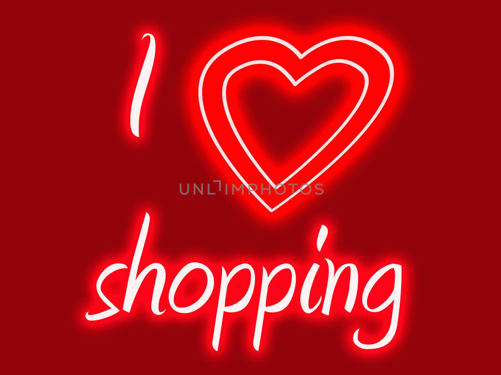 I heart shopping sign in glowing red and pink