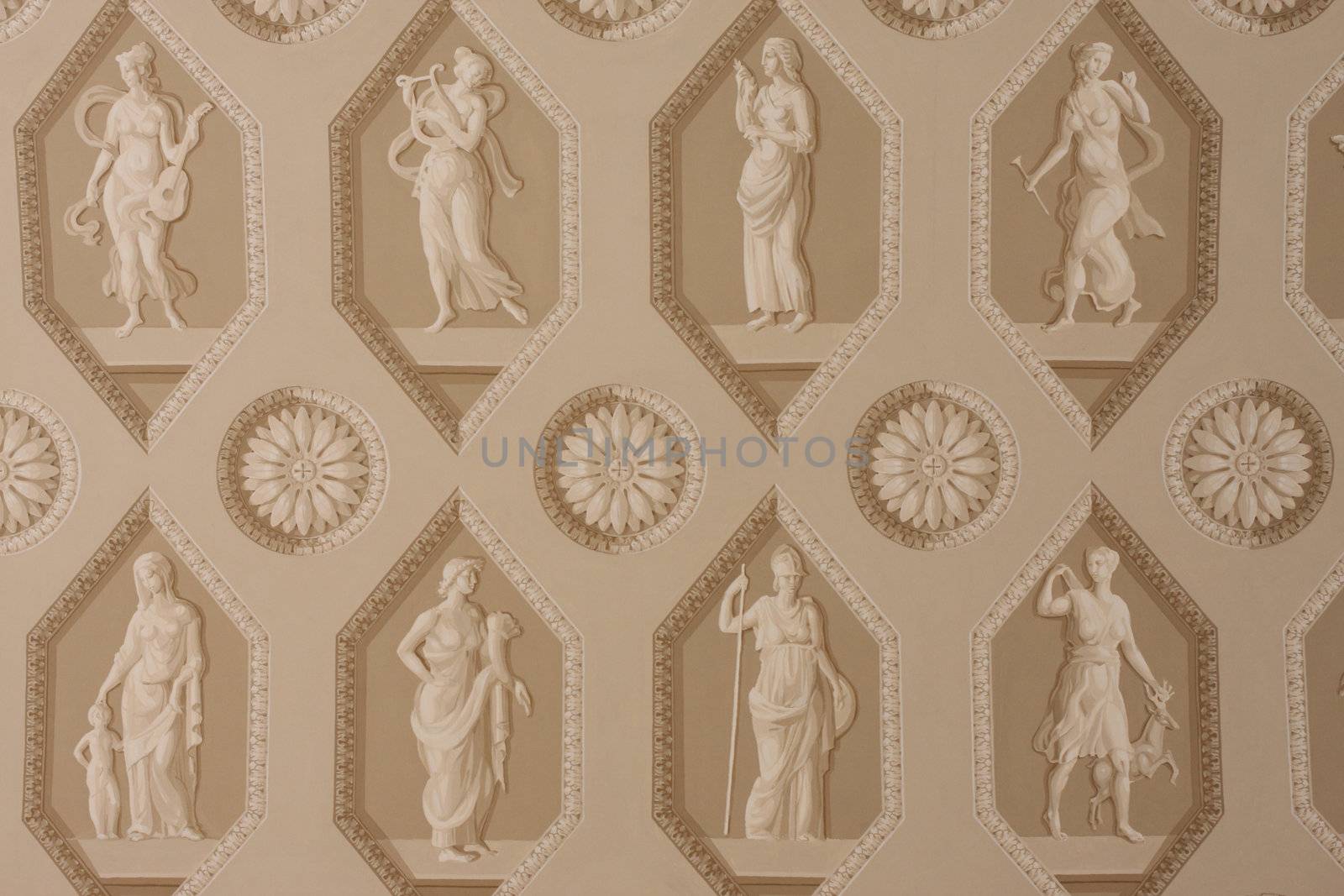 Ornament, ceiling, architecture, art, figures, people, background, structure