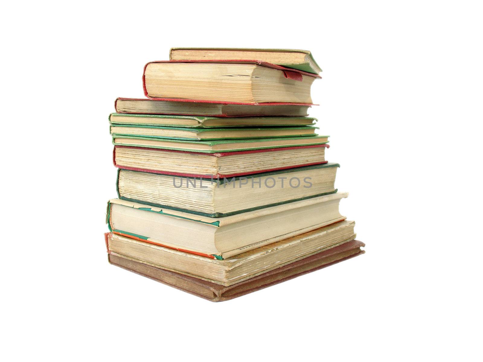 Pile of antiquarian against isolated background