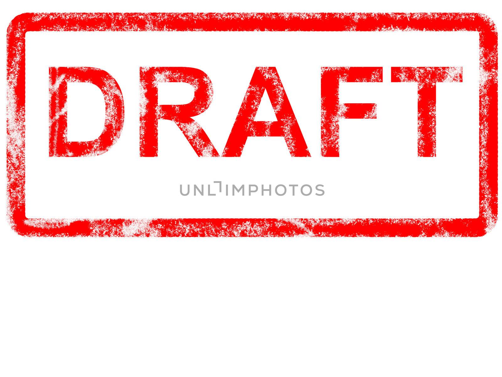 Grungey rubber stamp stating DRAFT with copyspace