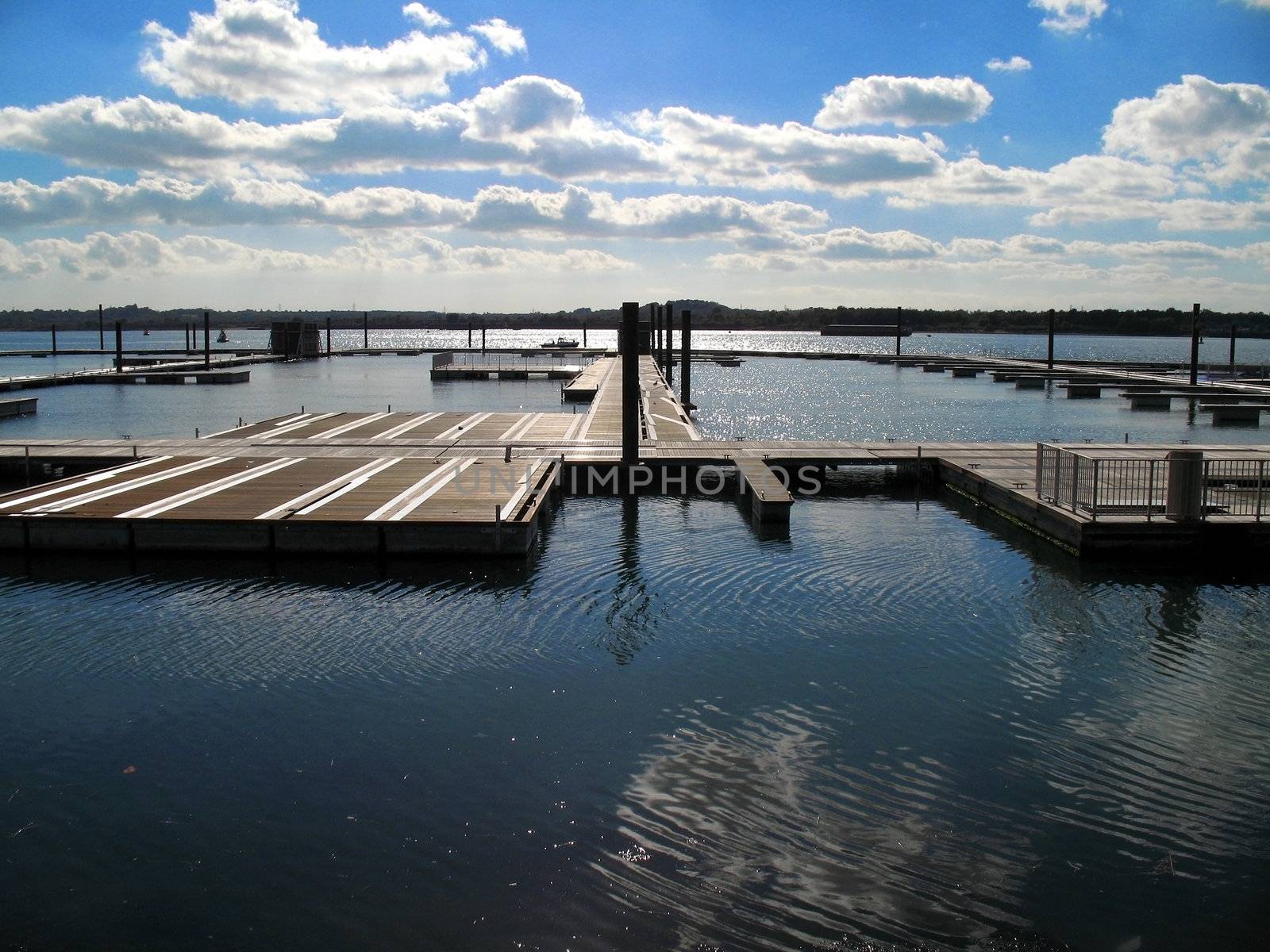 View of temporary piers put in place for maritime show