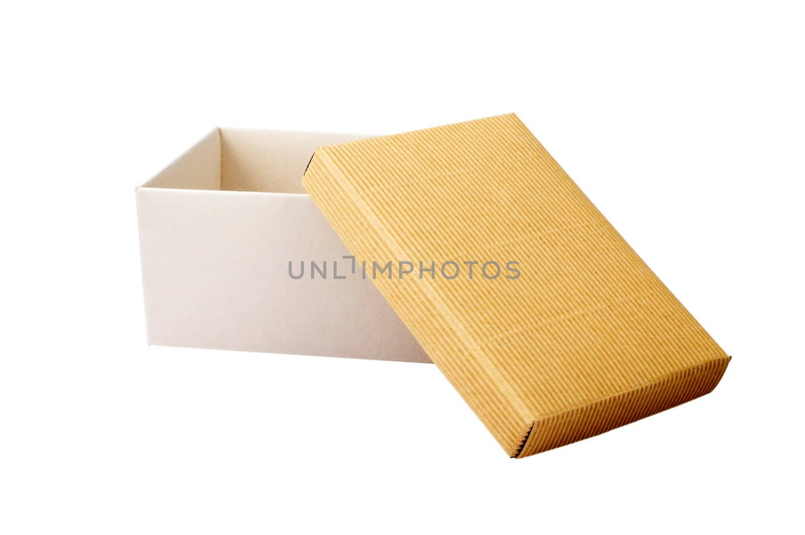 Open cardboard box isolated on white