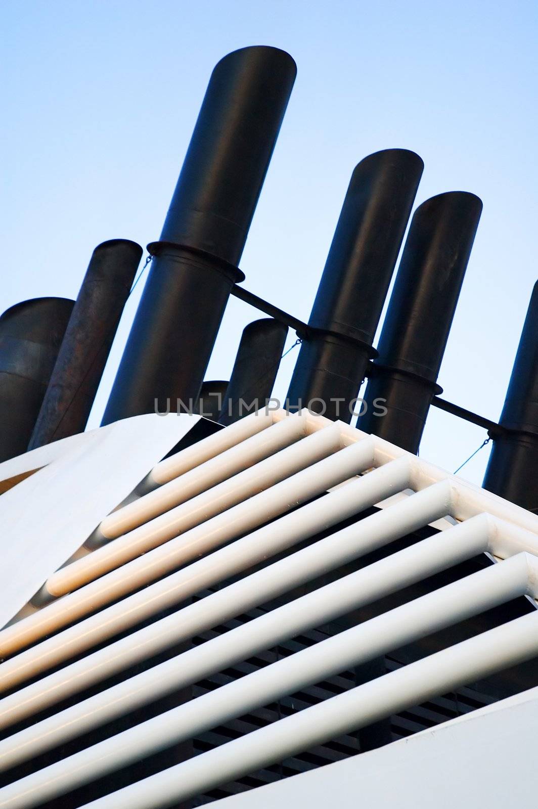 Ship chimneys in twilight