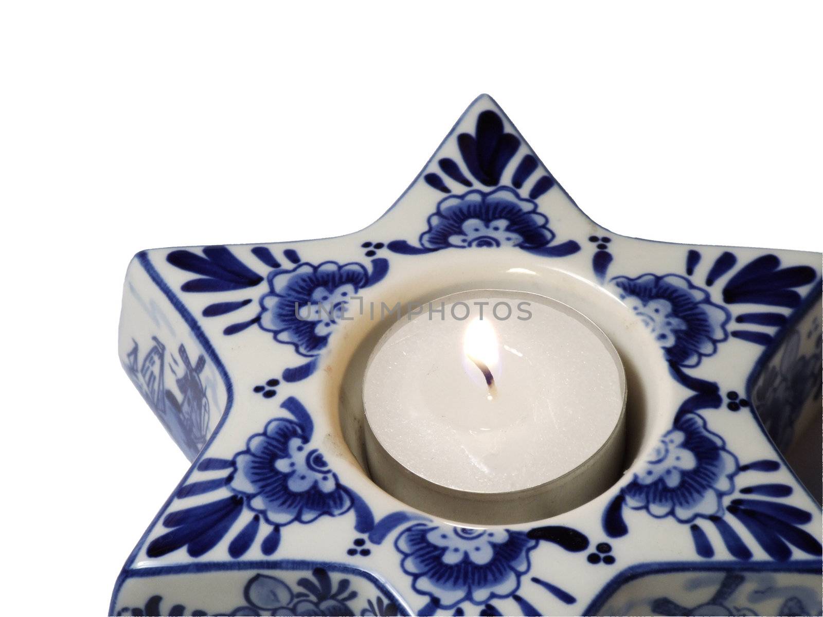 Star shaped porcelain candle stand. Porcelain typical for the Netherlands.