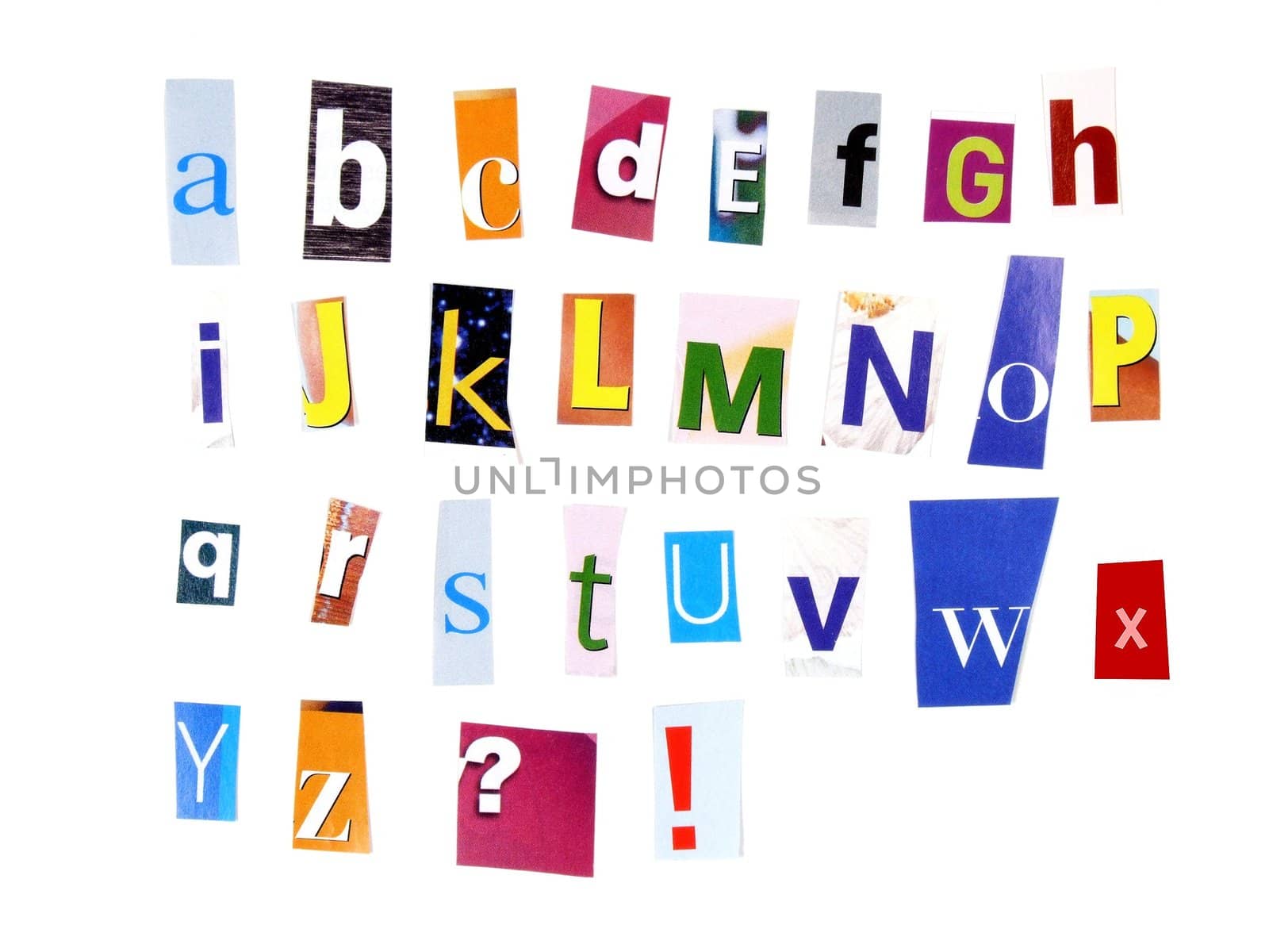 Alphabet made of newspaper clippings - colorful ABC.