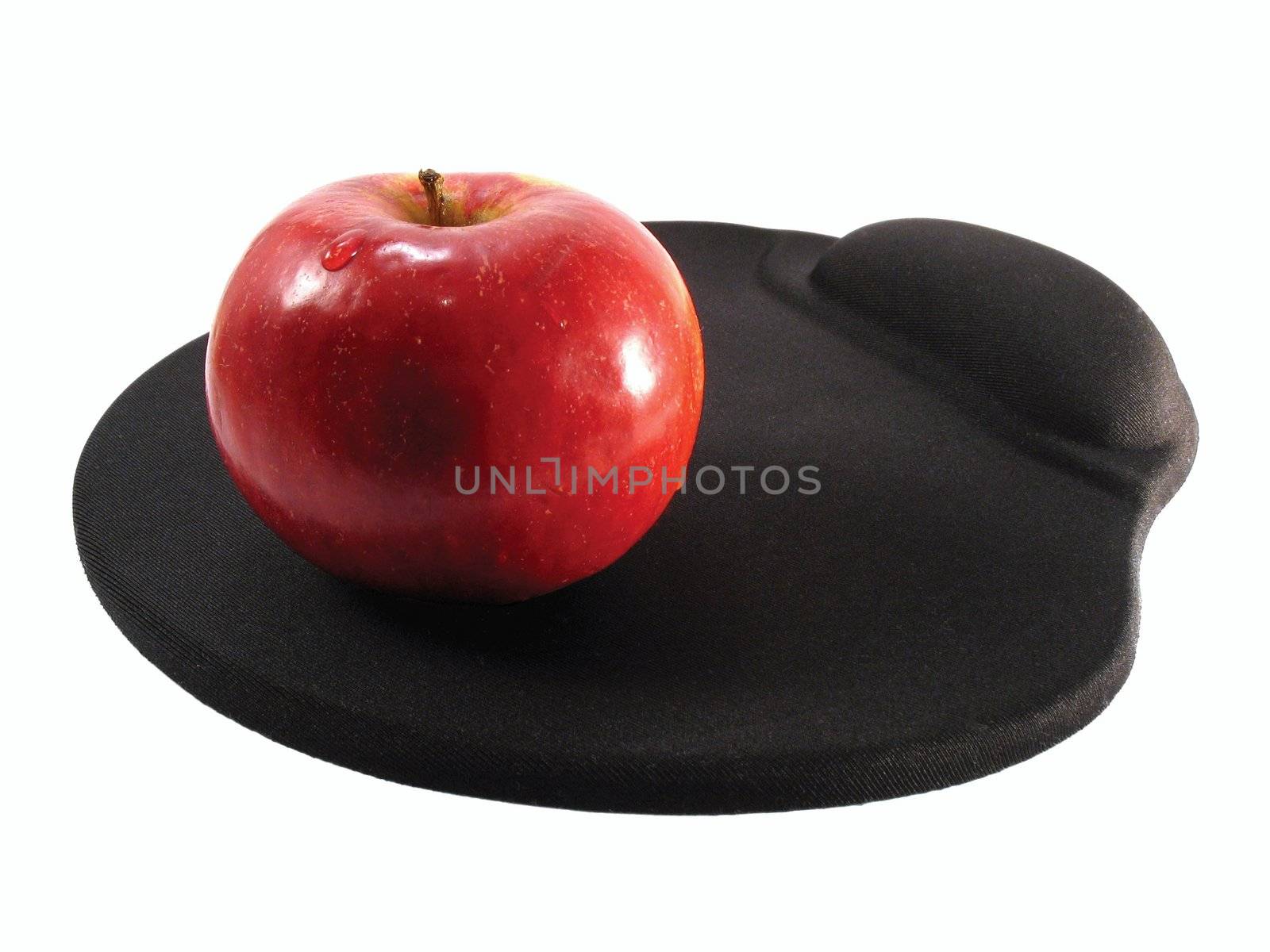 Black laying for mouse and red apple. Isolated