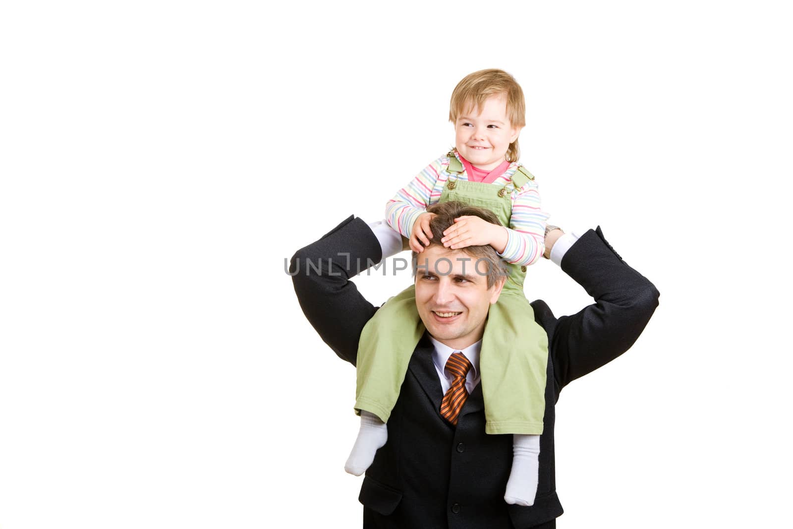 small girl on the hands of father businessman