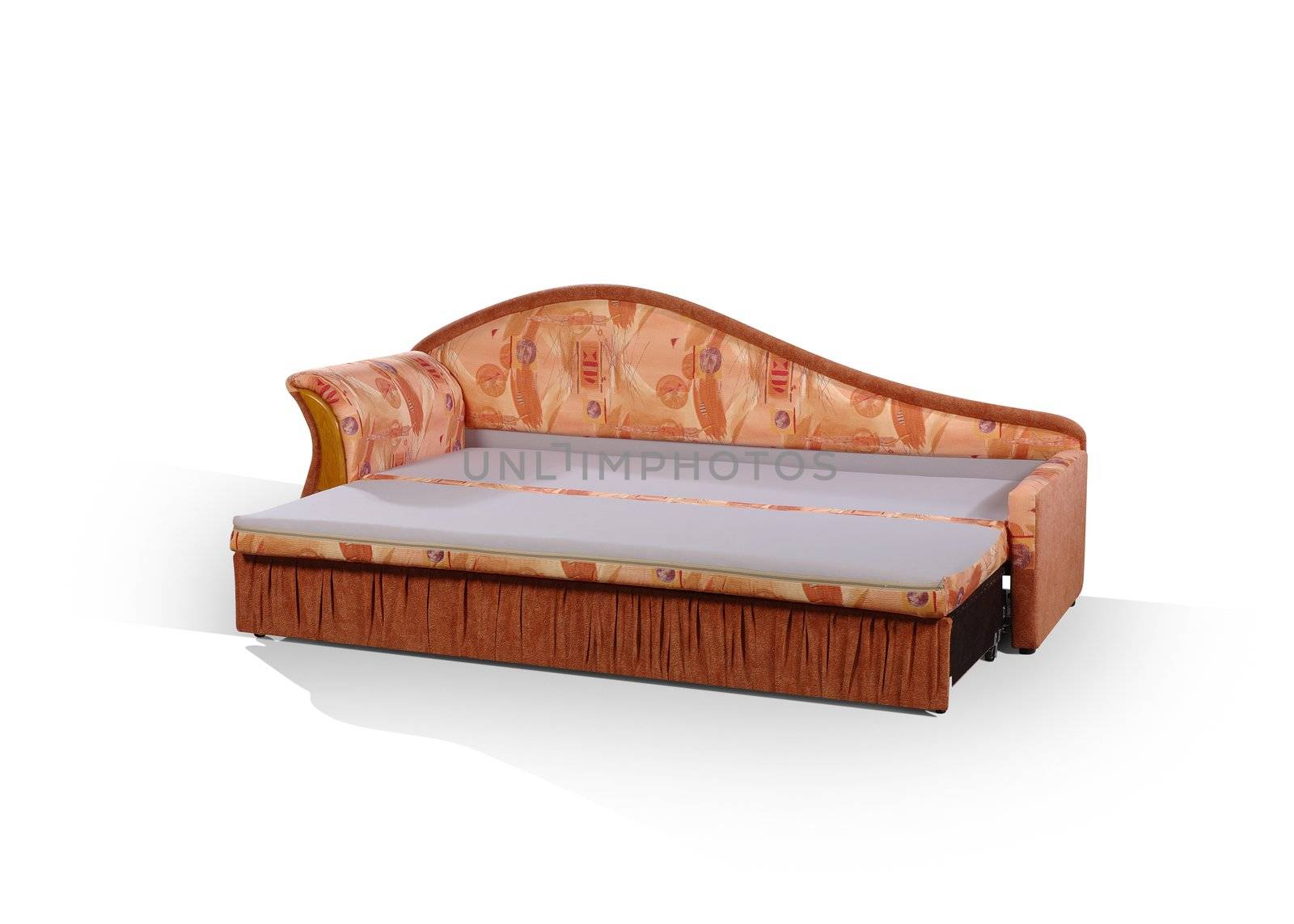 sofa is decomposed in a bed on a white background