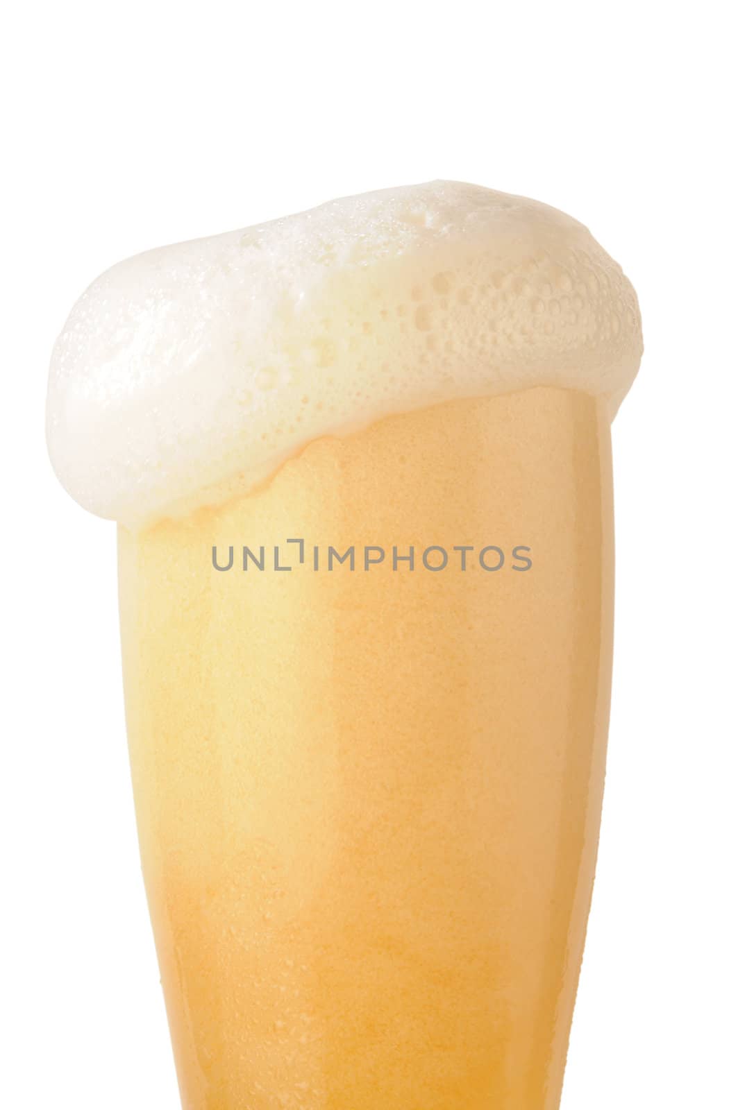 beer foam under glass on white background with clipping path