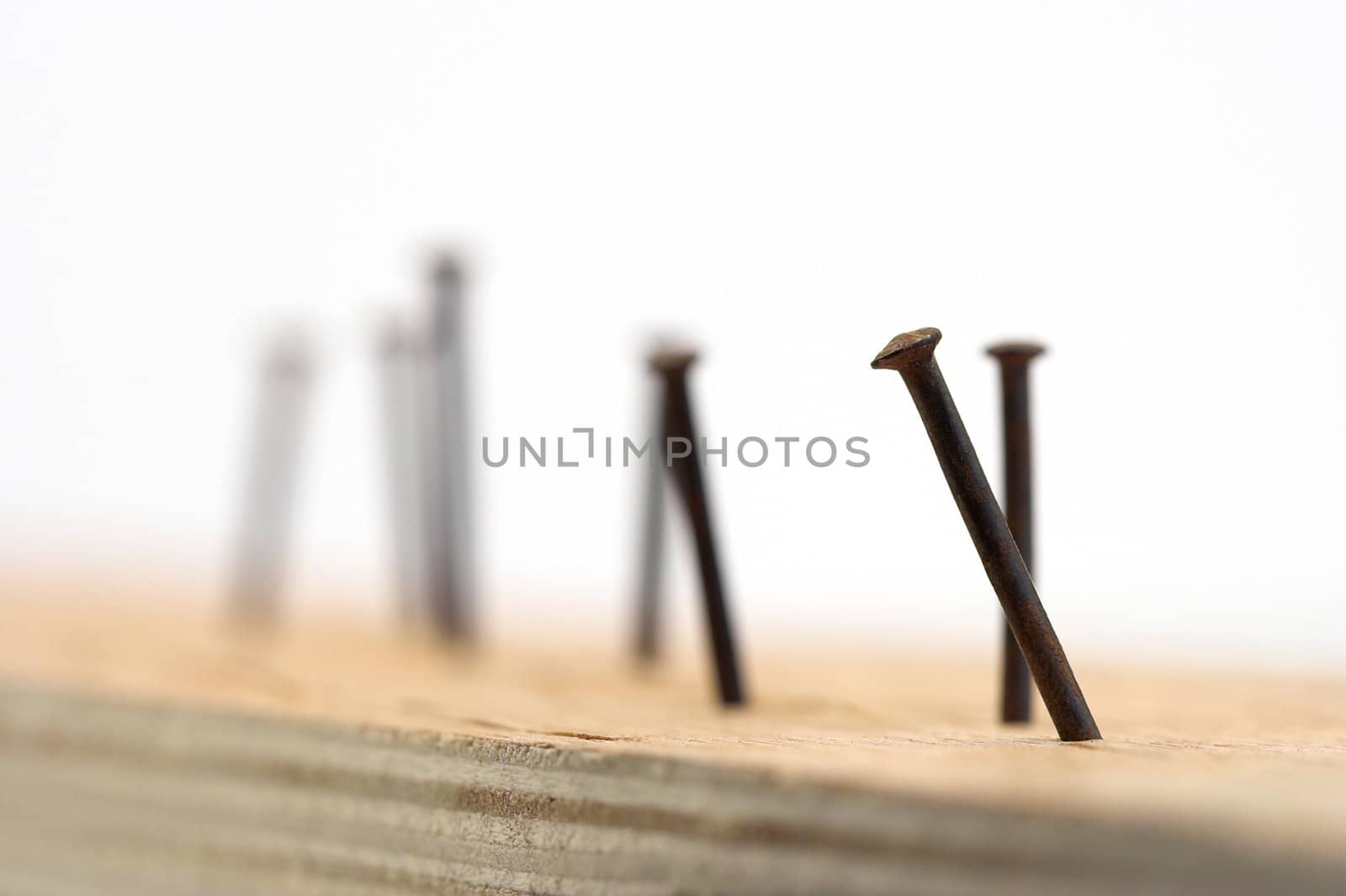 Hammer and vintage nails close up,shallow DOF