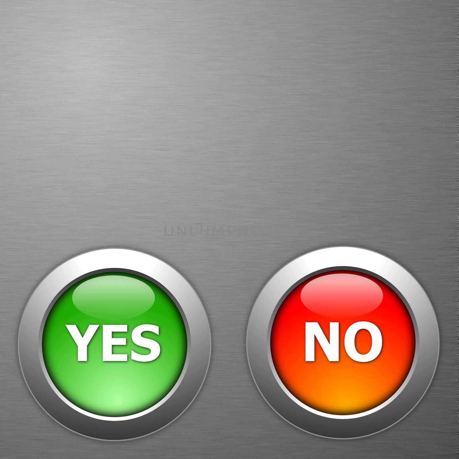 yes and no button on metal background with copyspace
