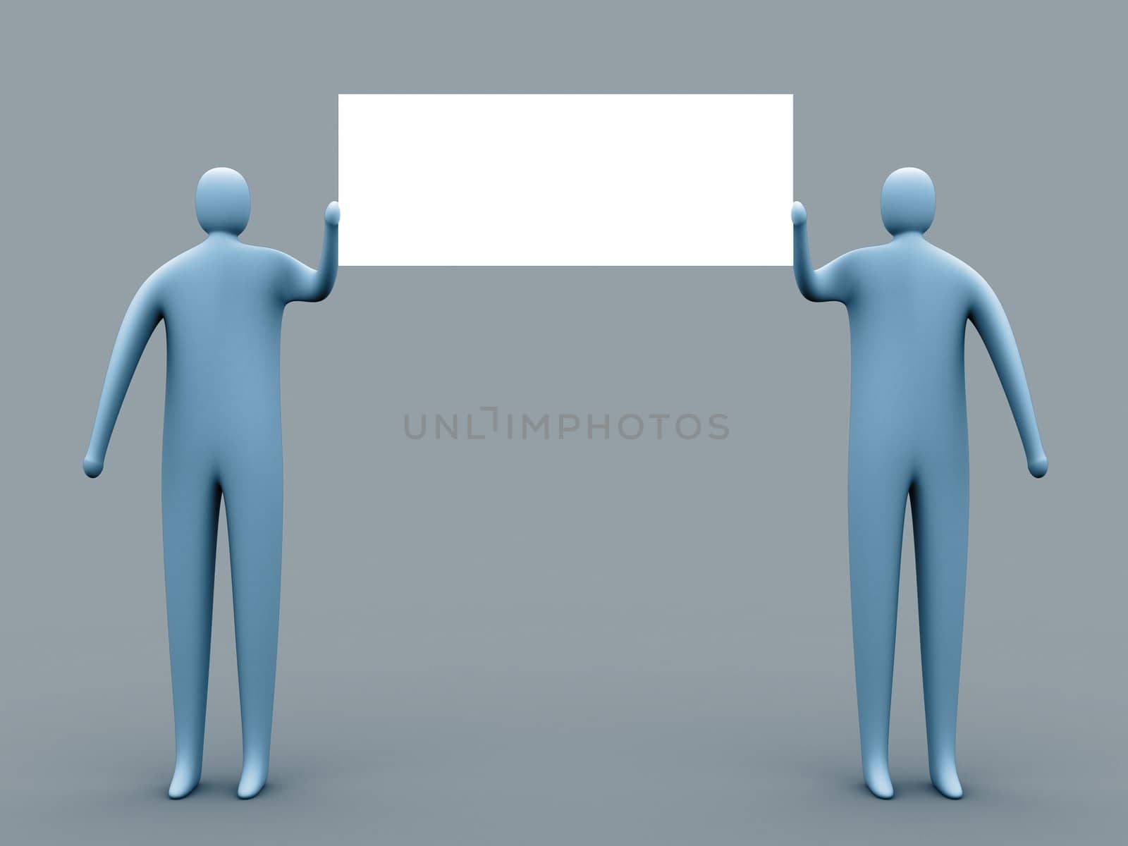 3d people holding an empty sign.
