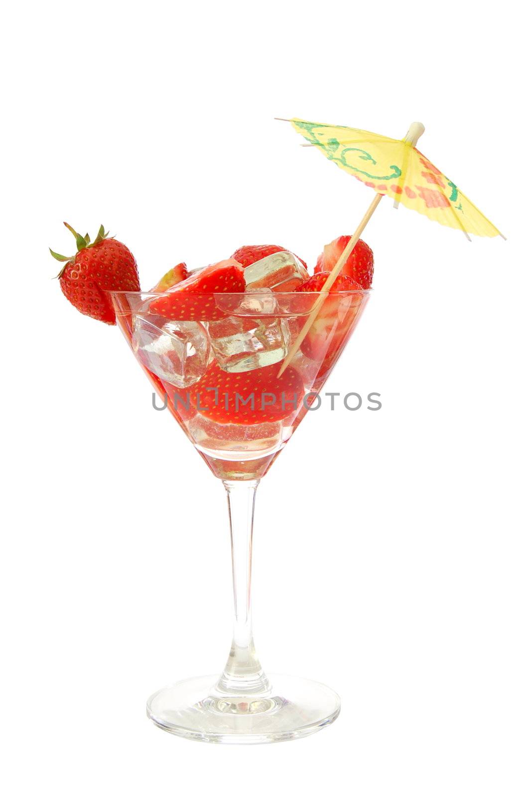 strawberry cocktail with ice cubes isolated on white