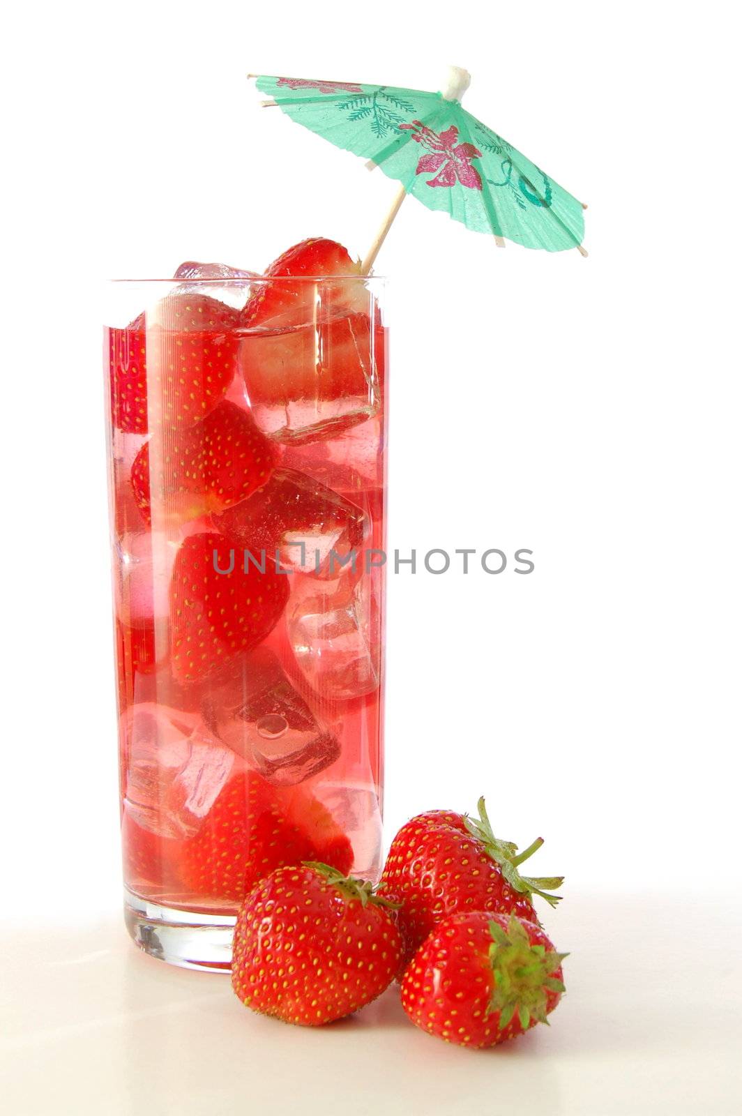 strawberry fruit juice or cocktail drink isolated on white