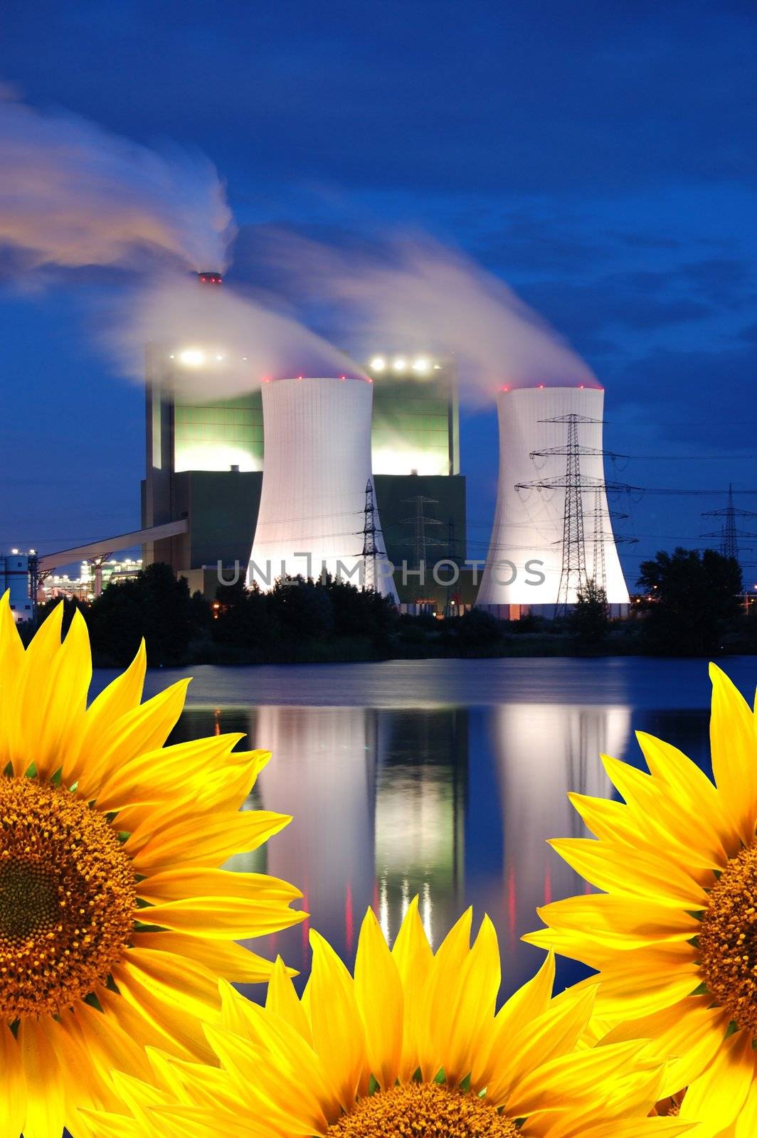 save the nature concept with sunflower and oil power plant