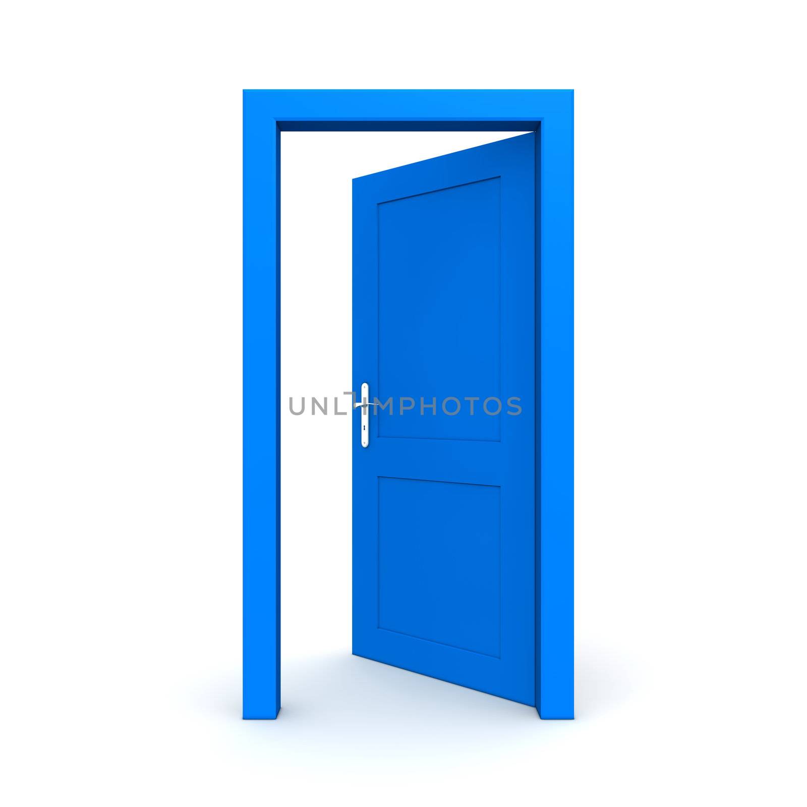 single blue door open - door frame only, no walls