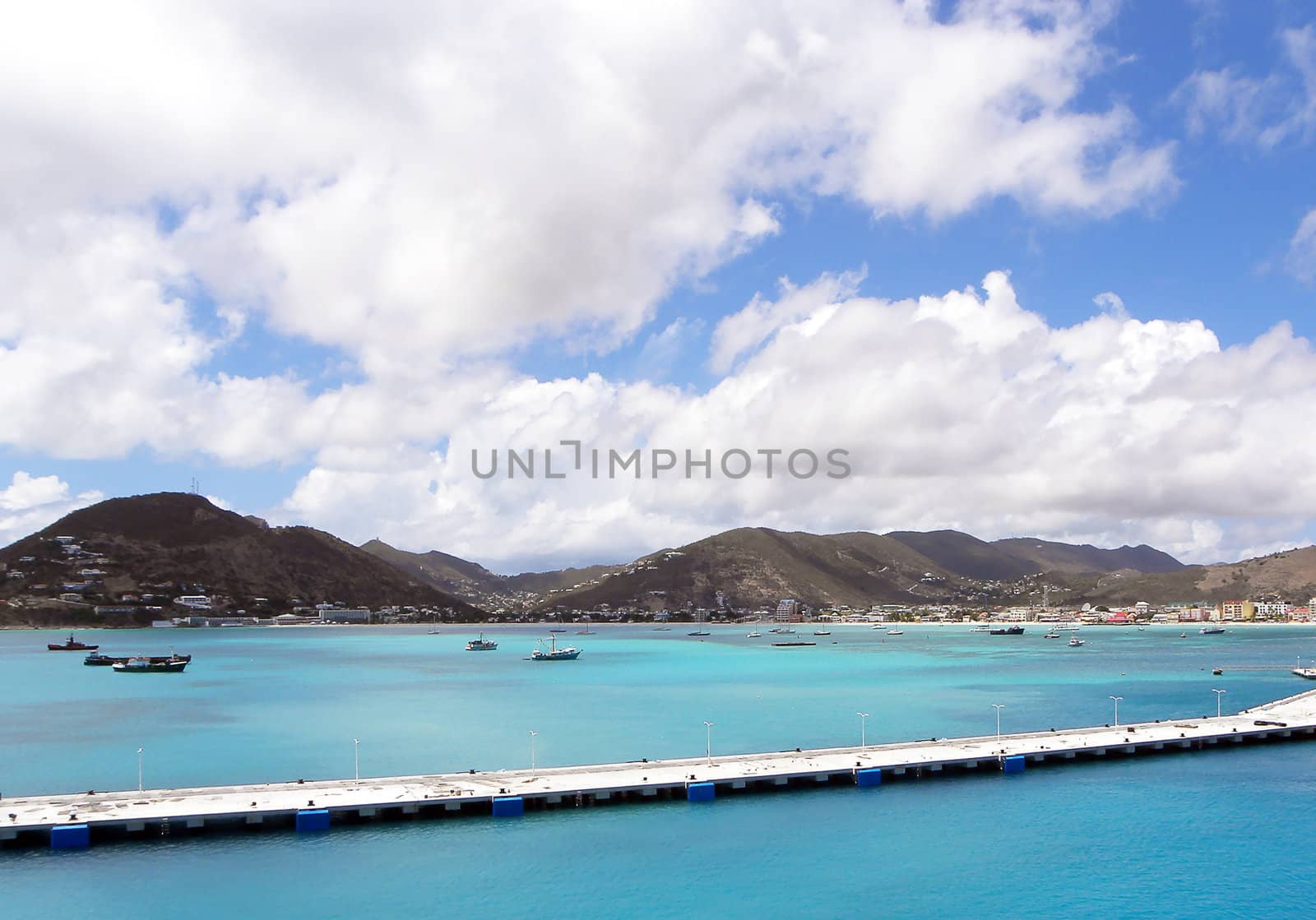 View of a Caribbean port from a cruise ship                               