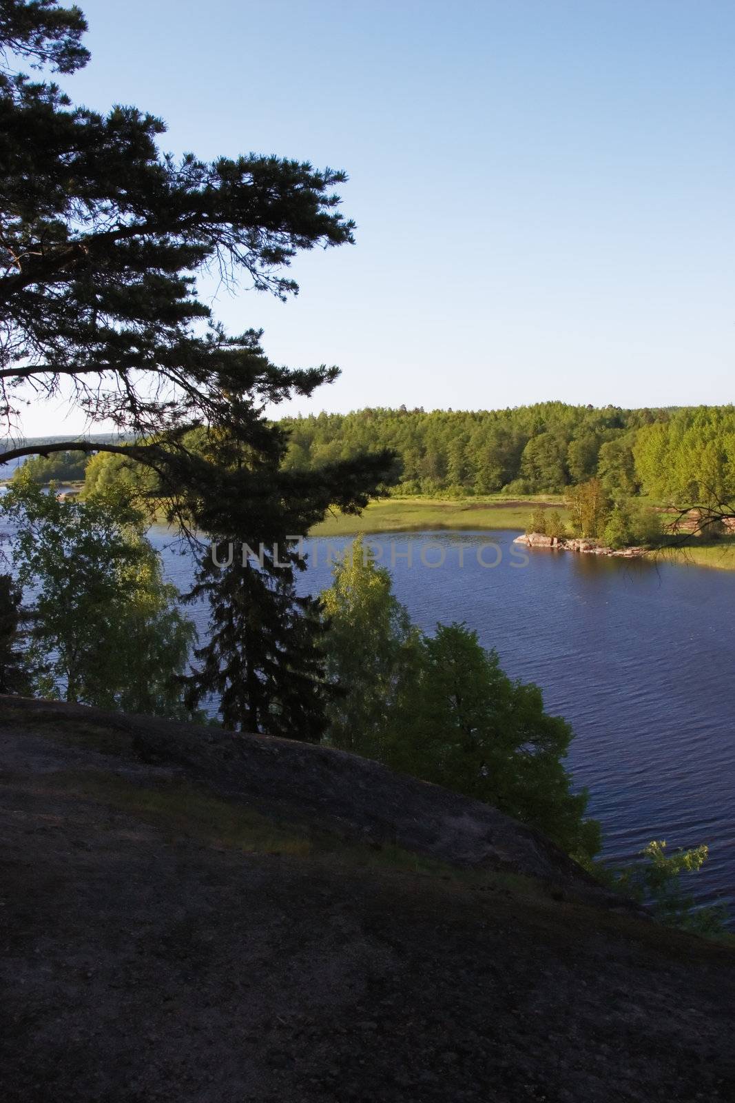 Russia, Vyborg, the Vyborg gulf. A landscape with a water table early in the morning