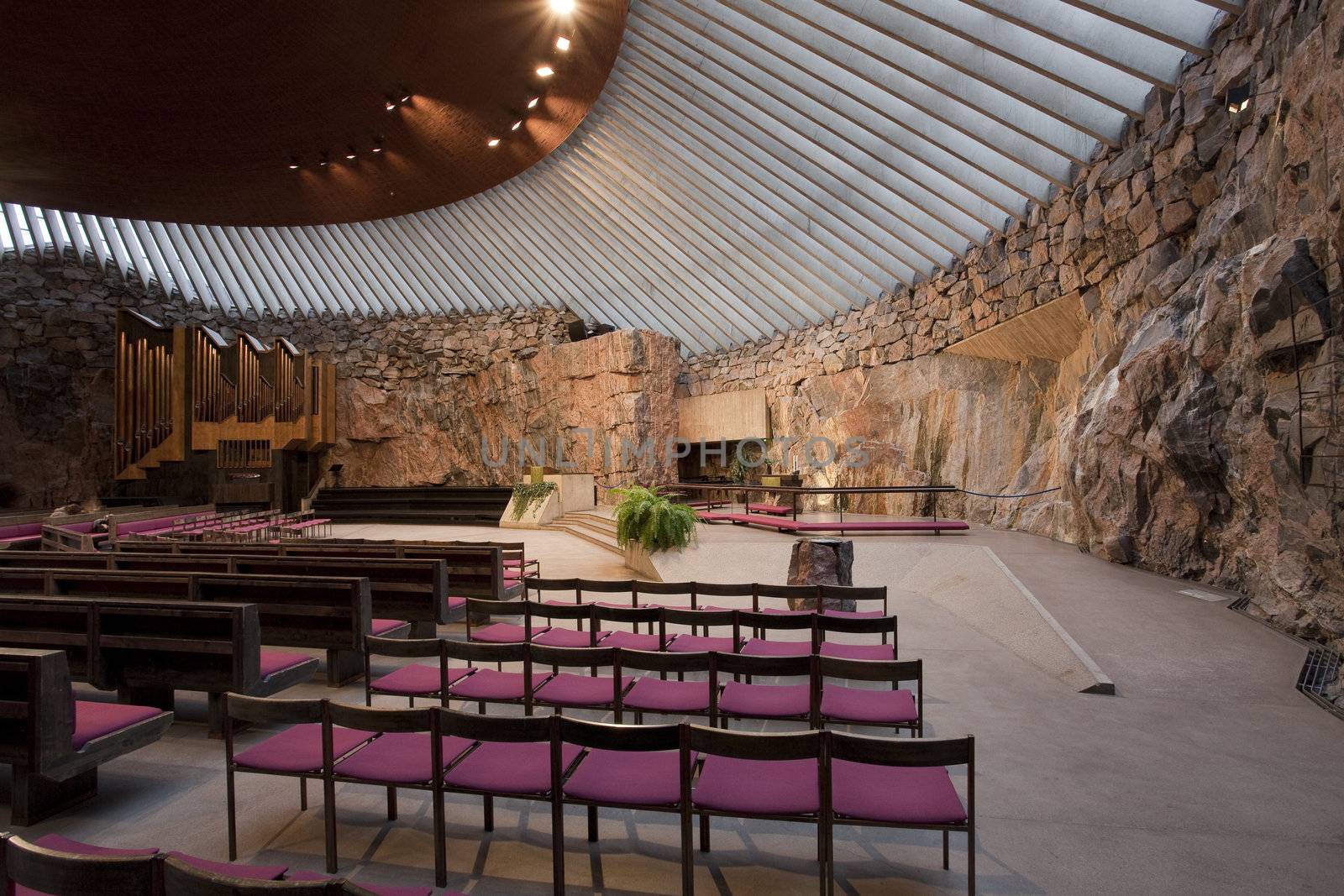 Interior of  the Temple Square Church in the center of the Helsinki City, Finland.