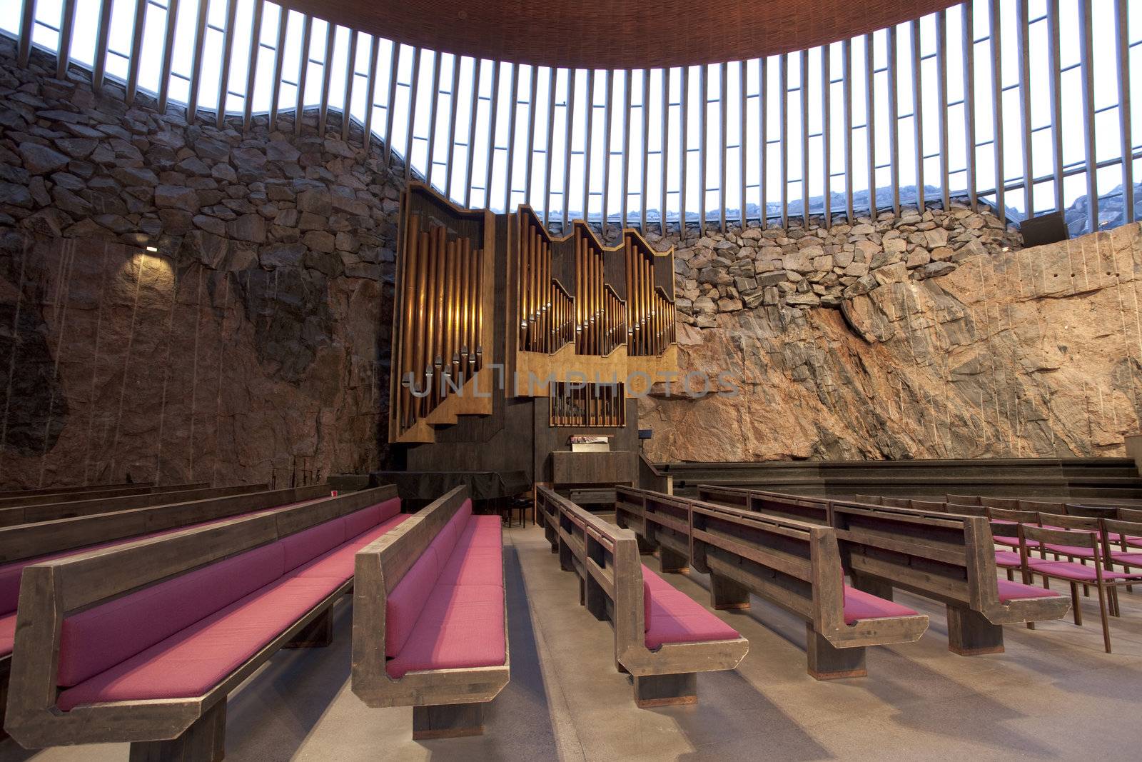 Interior of  the Temple Square Church in the center of the Helsinki City, Finland.
