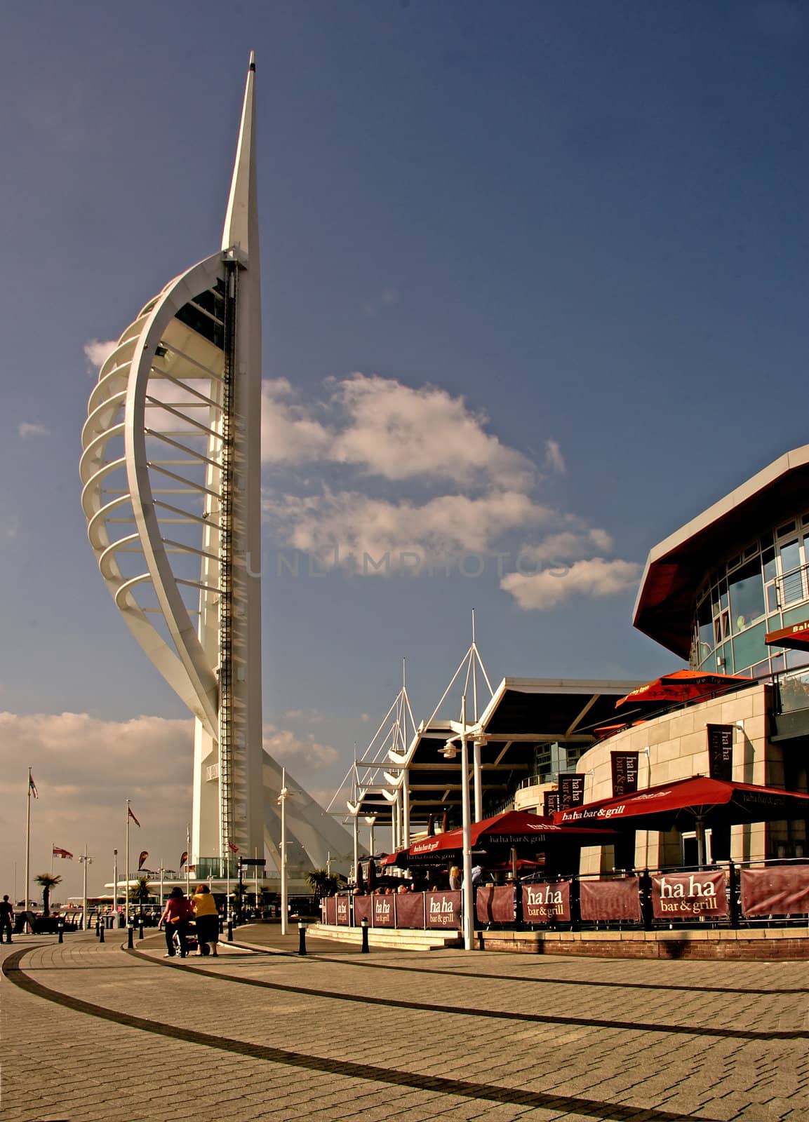 The 170 metre high Spinnaker tower on the quay at Portsmouth England.