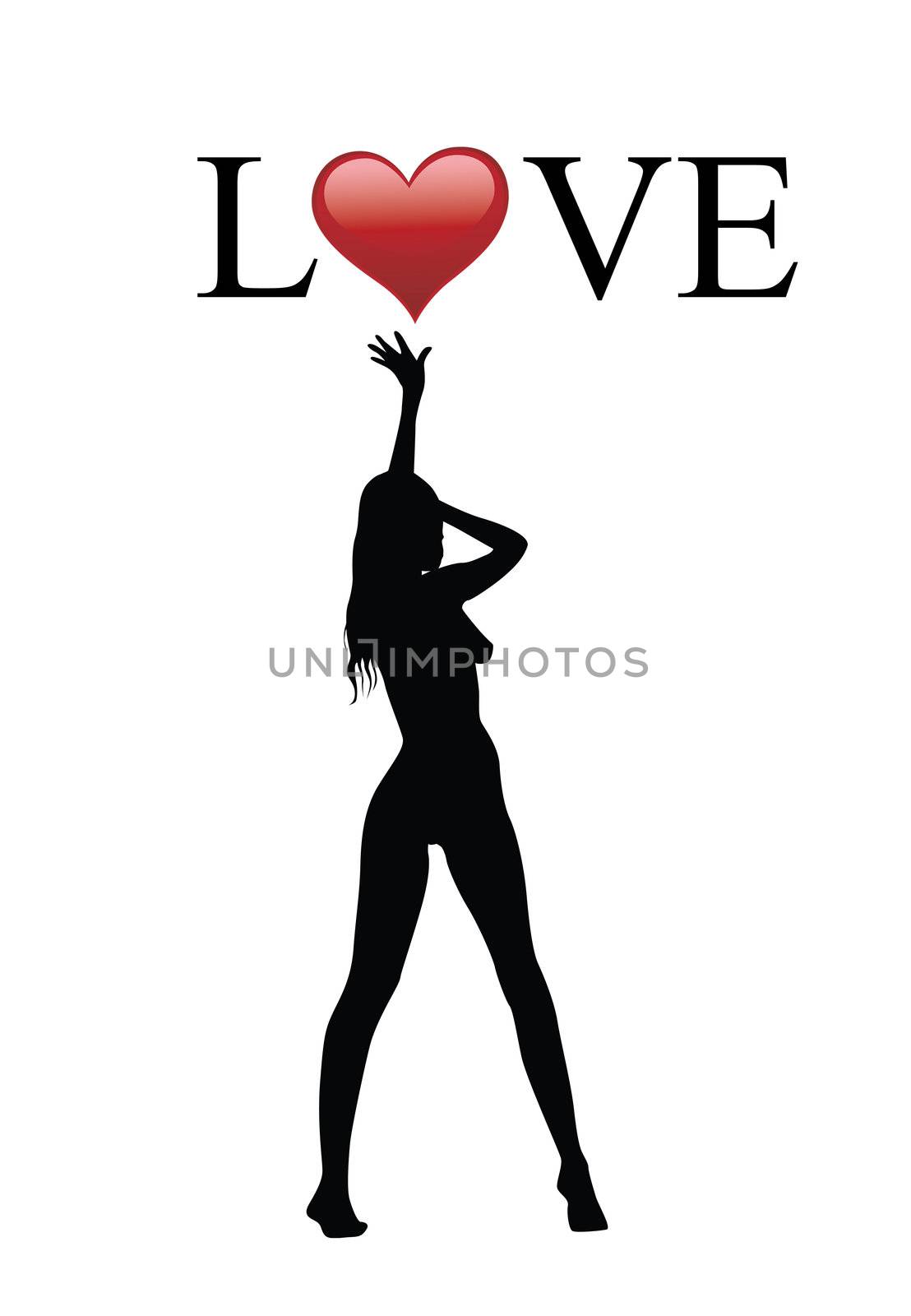 A girl standing under the word love