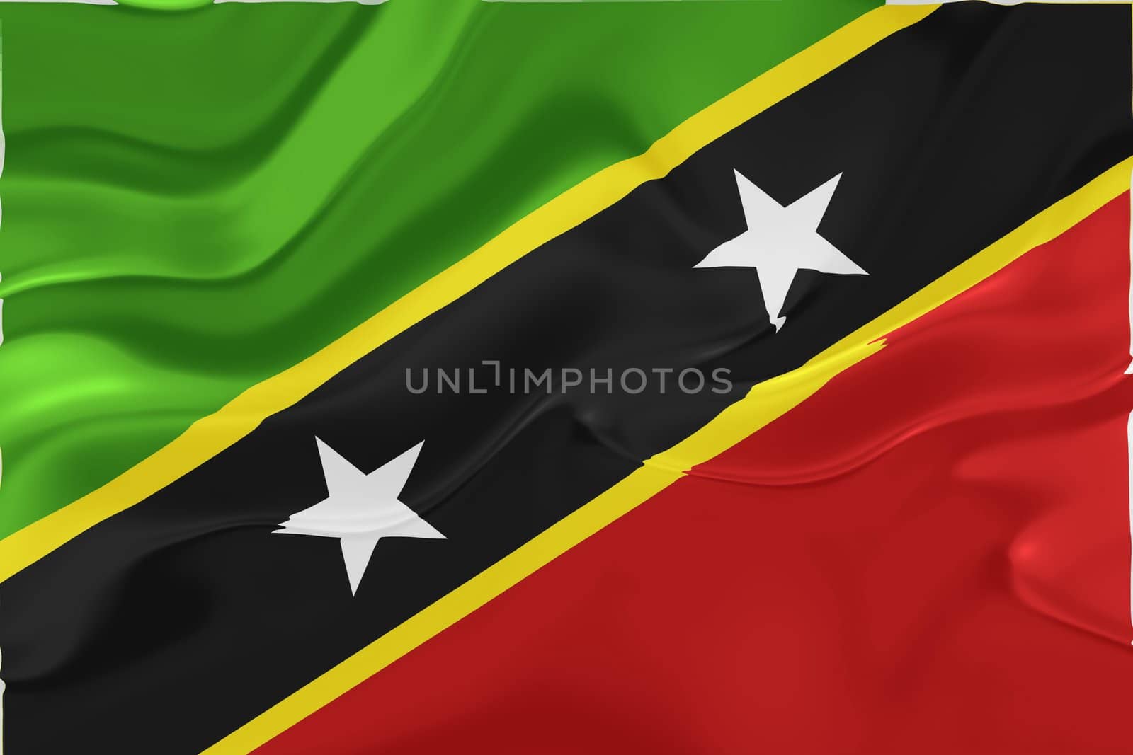 Flag of Saint Kitts and Nevis St., national country symbol illustration wavy fabric