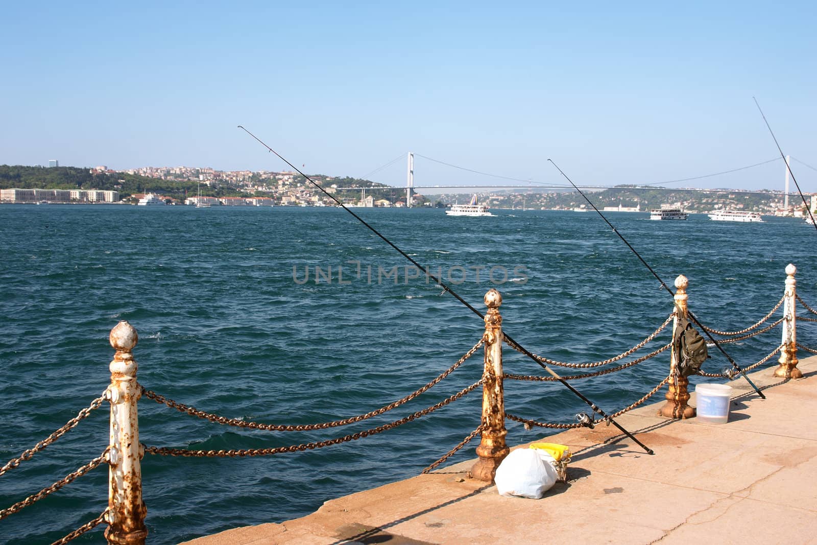 Fishing gear on the embankment near Bosphorus channel
