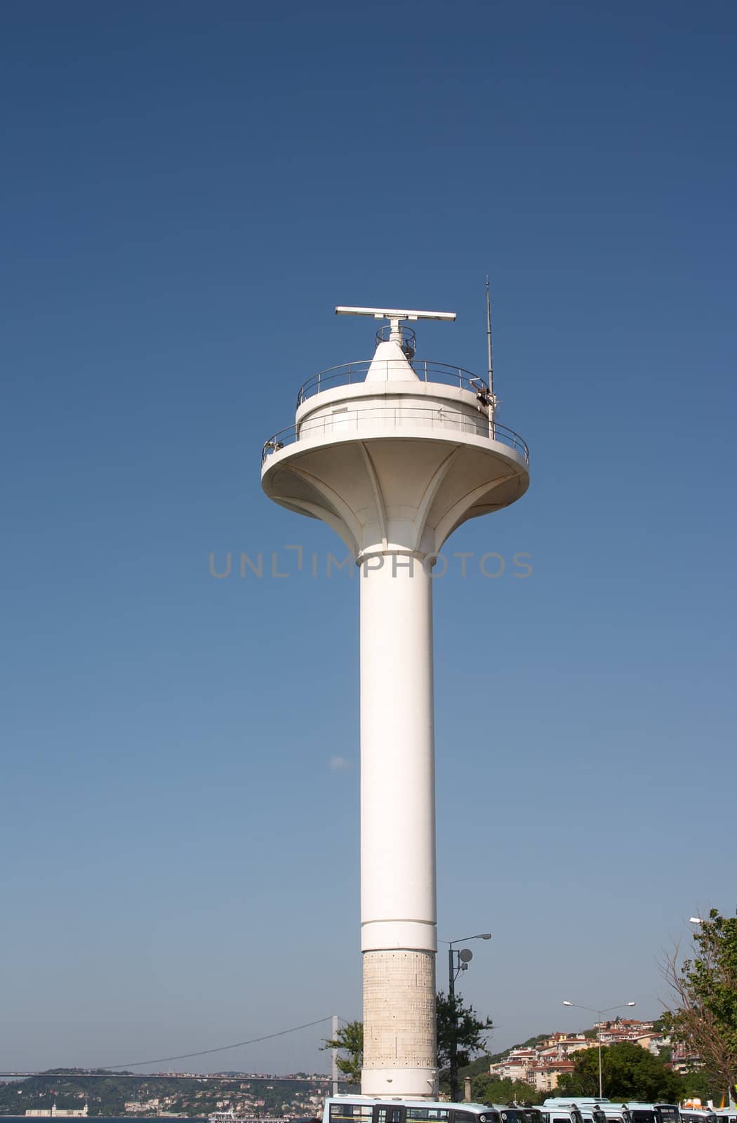 White lighthouse over blue sky in Istanbul