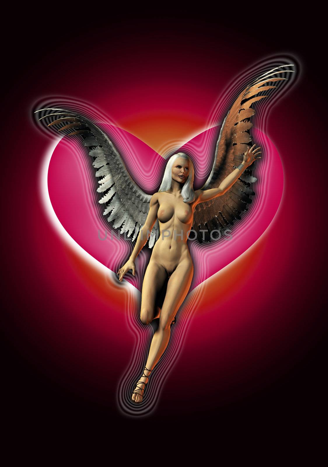 An Angel of love with a heart background