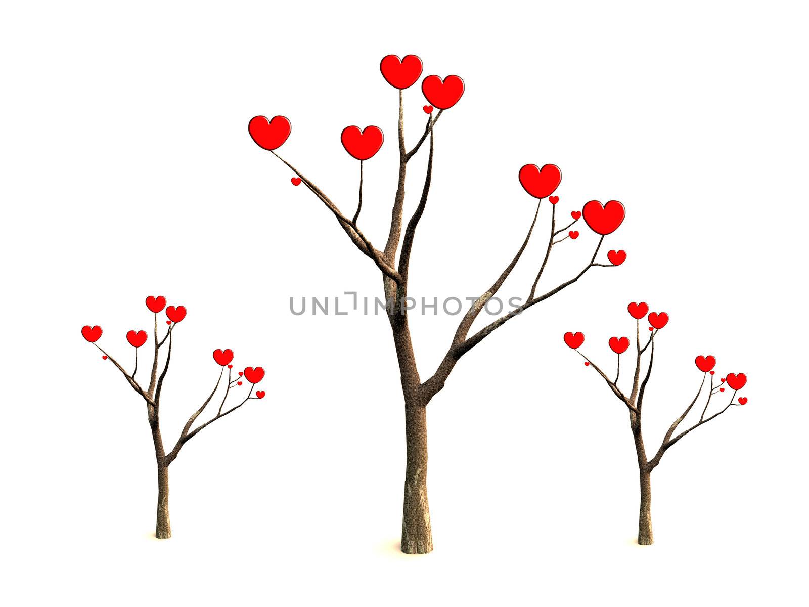 Concept image of a tree growing love hearts. 