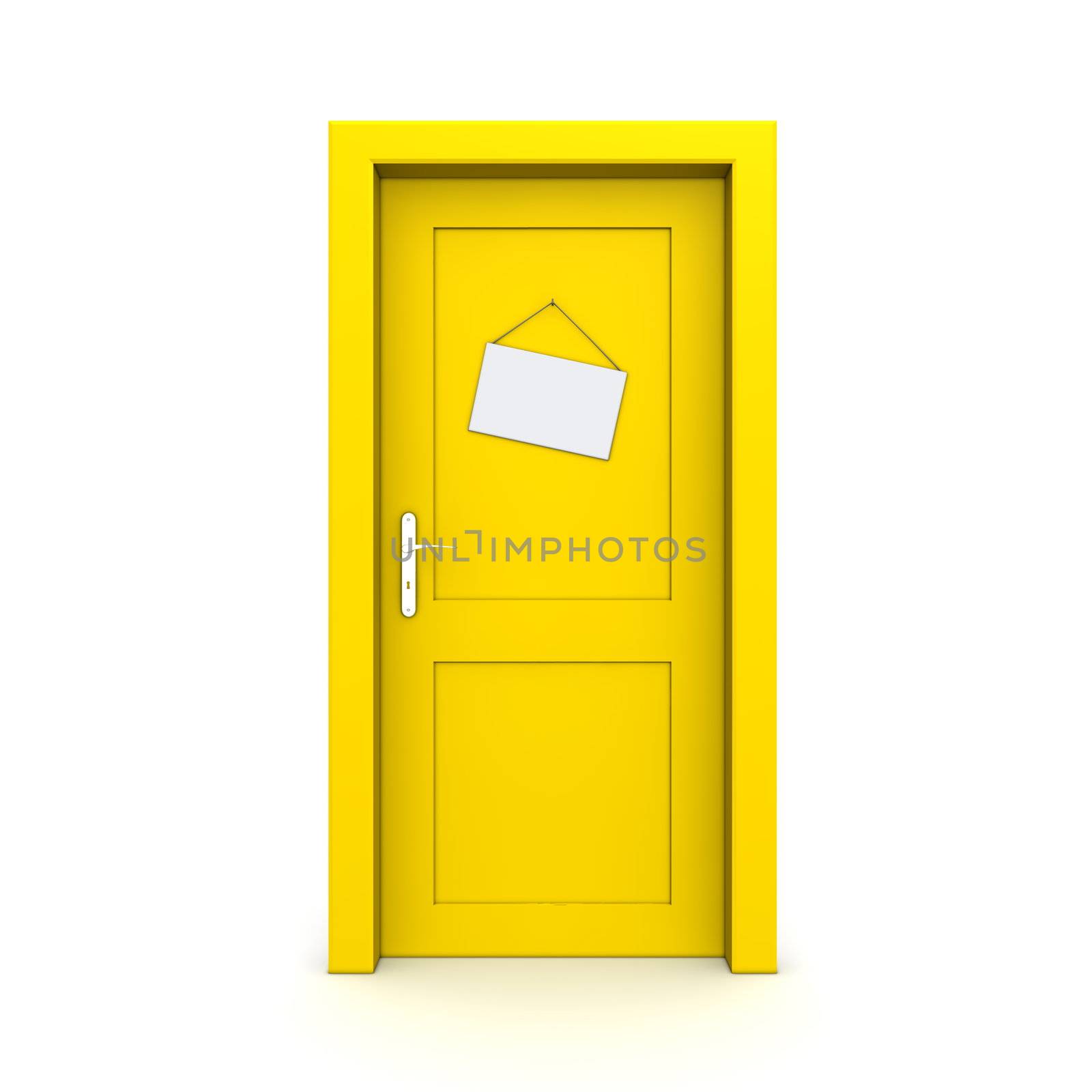 single yellow door closed with empty door sign dummy