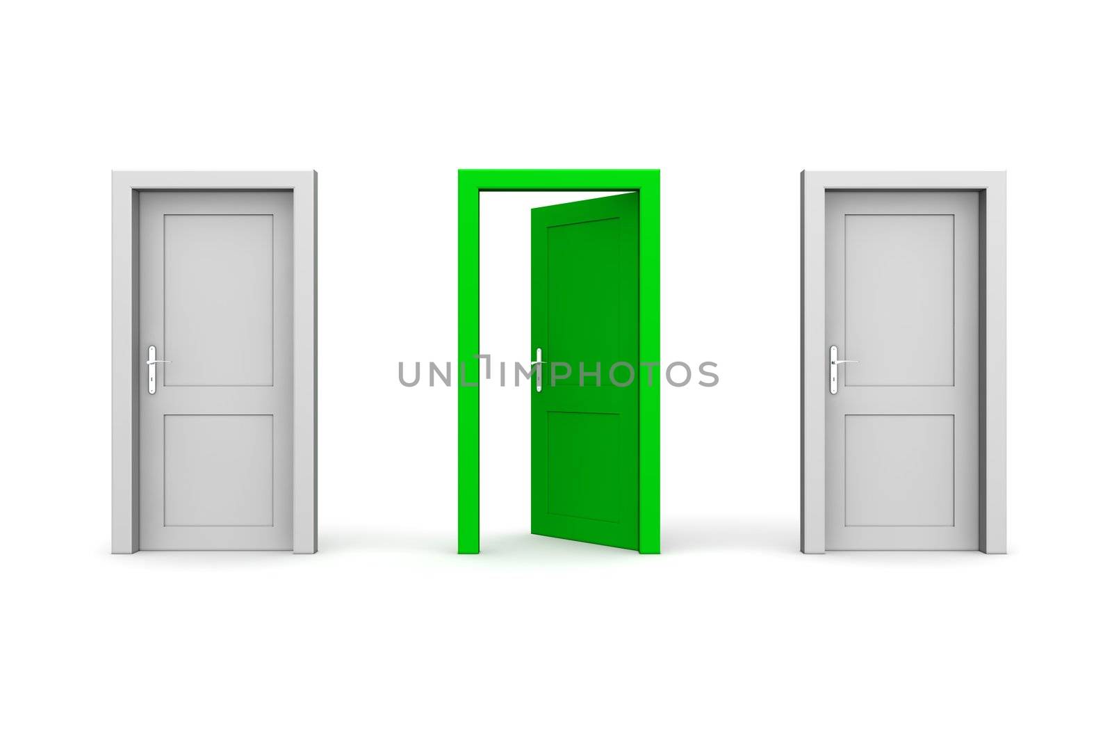 Three Doors - Grey and Green - Two Closed, One Open by PixBox