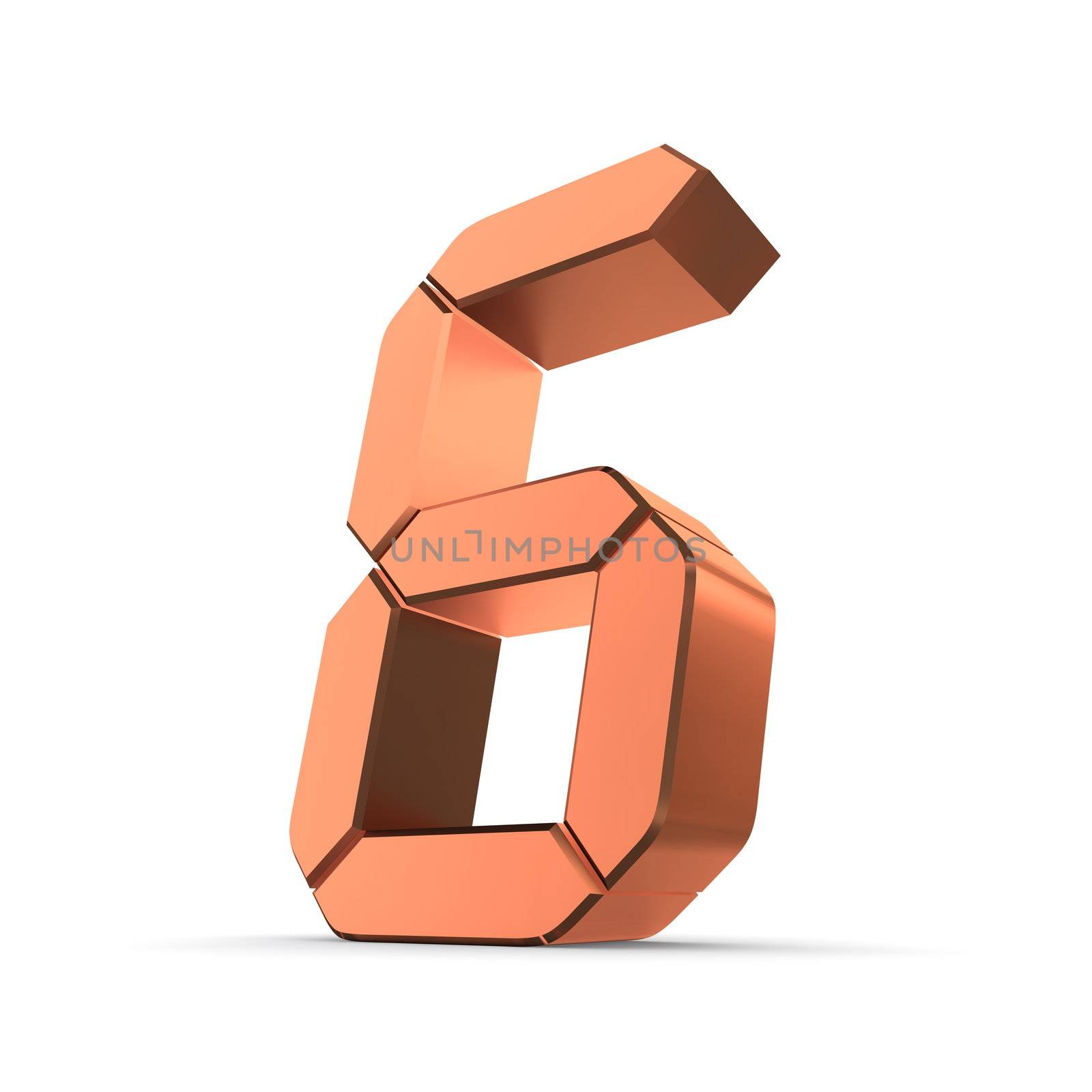 shiny 3d number 6 made of bronze/copper - LCD digit look