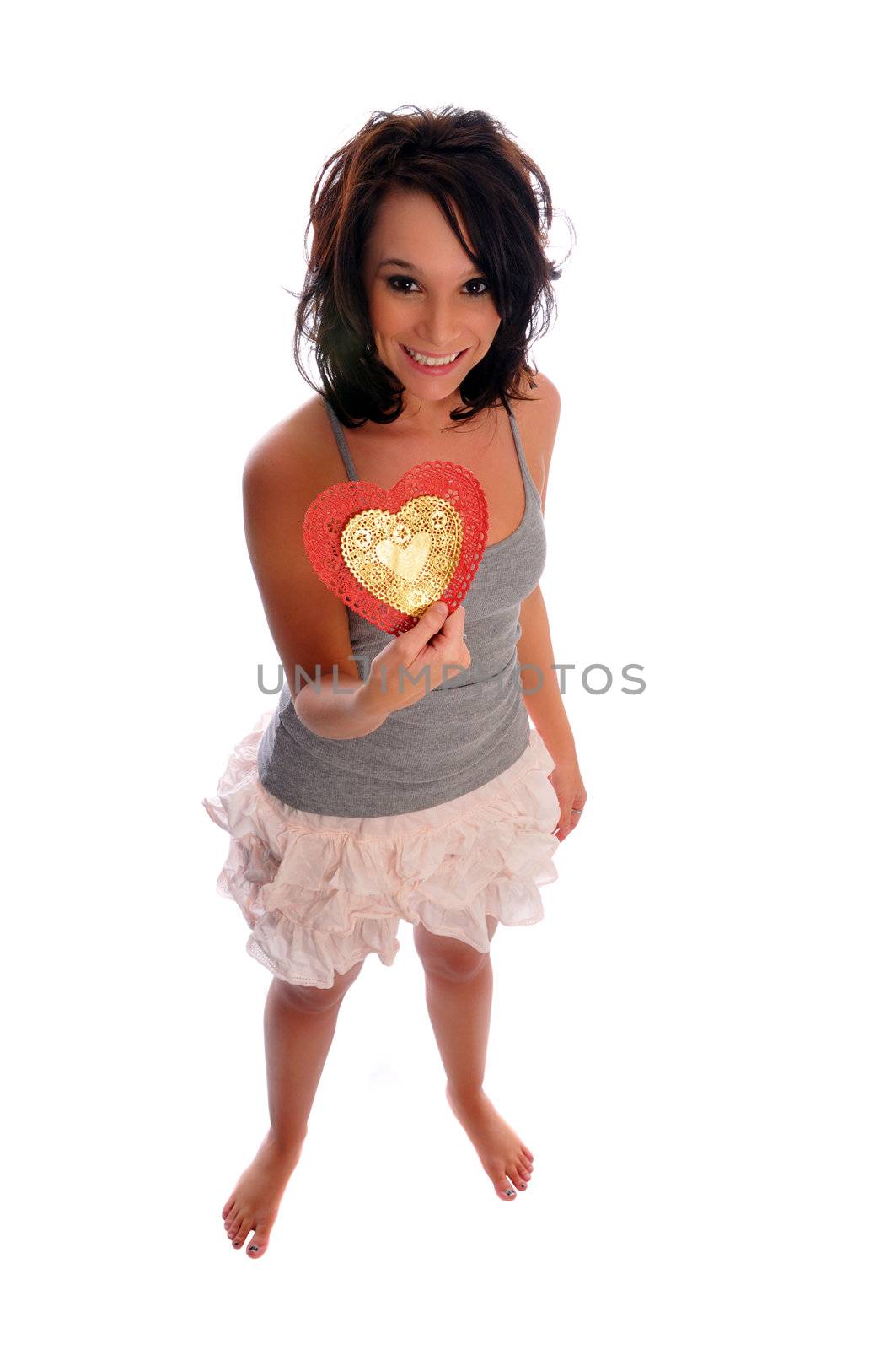 an attractive young woman on a white background