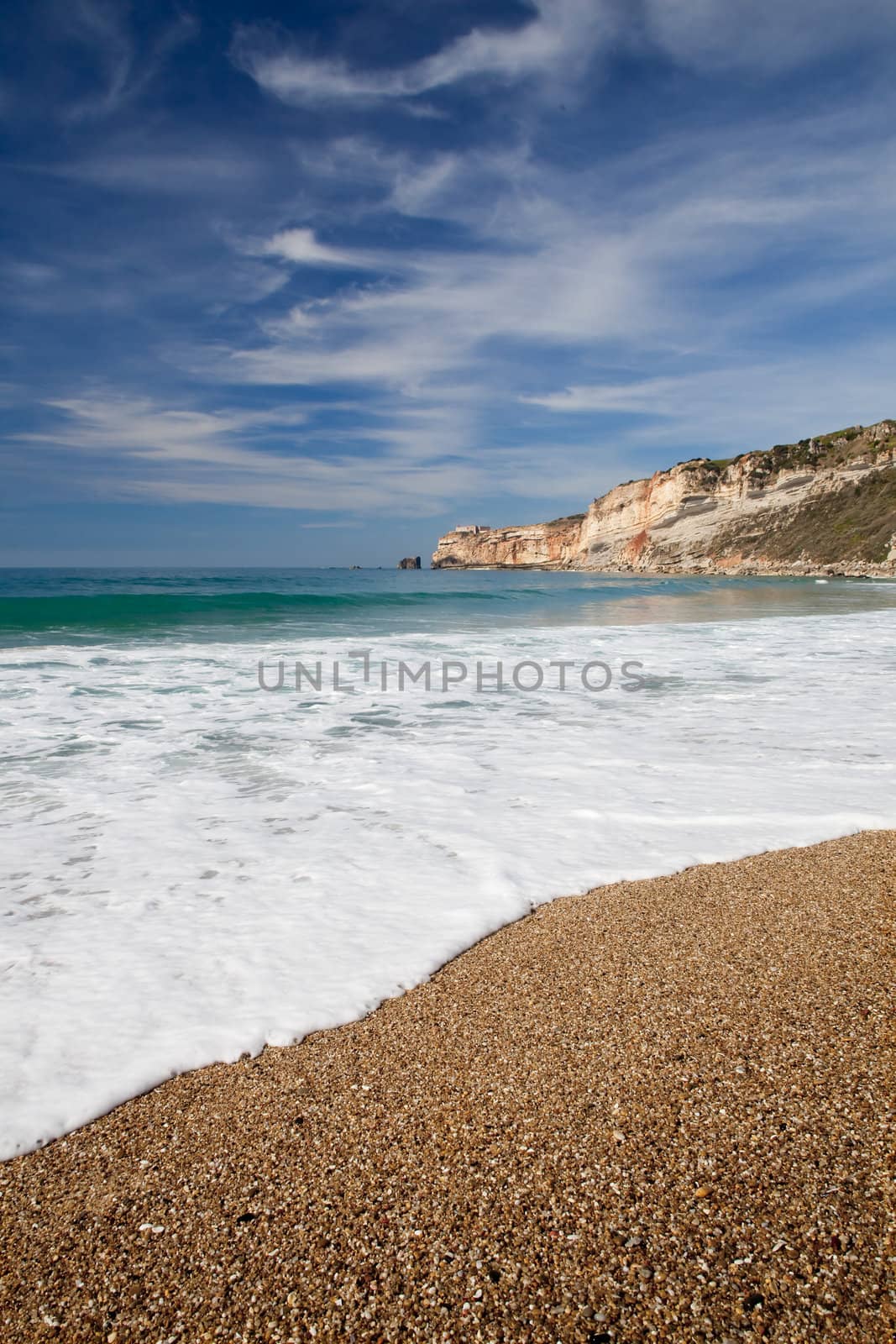 Landscape picture of the beautiful beach from Nazare, Portugal