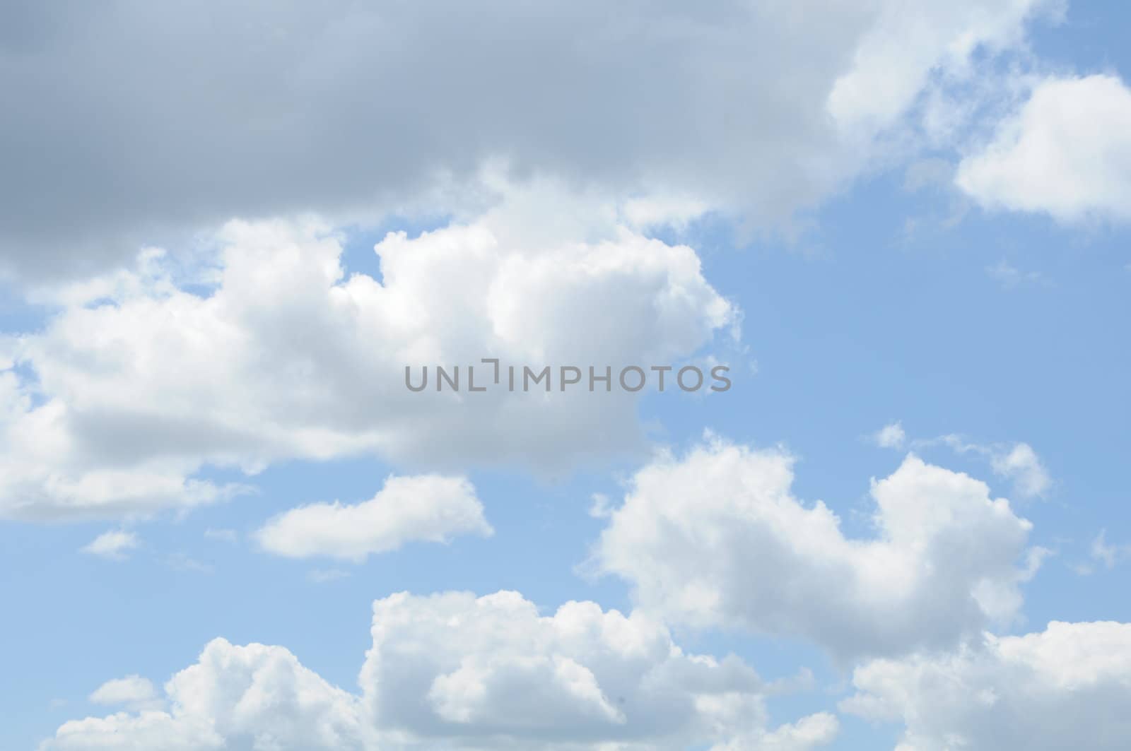 soft blue sky with fluffy clouds