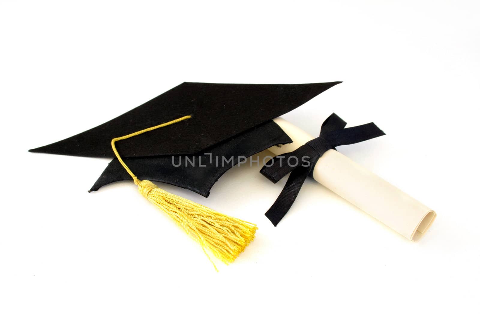 graduation cap and diploma isolated on a white background.
