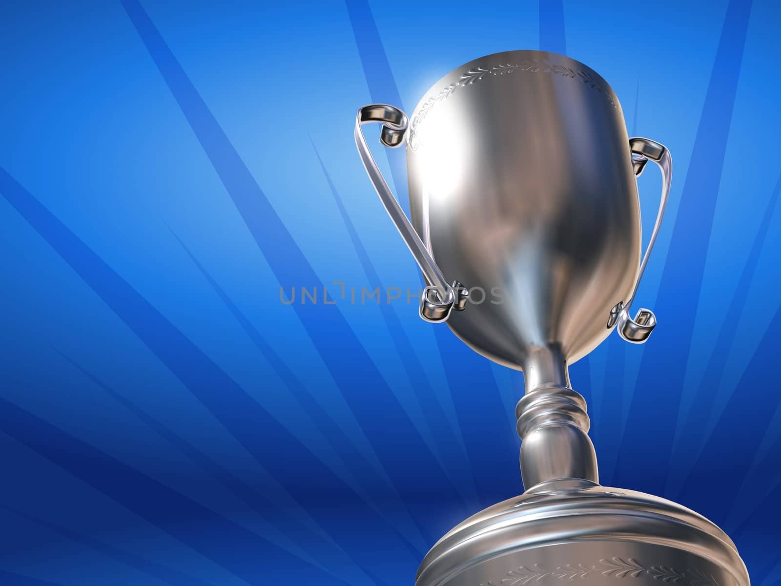 Rendered silver cup on blue background