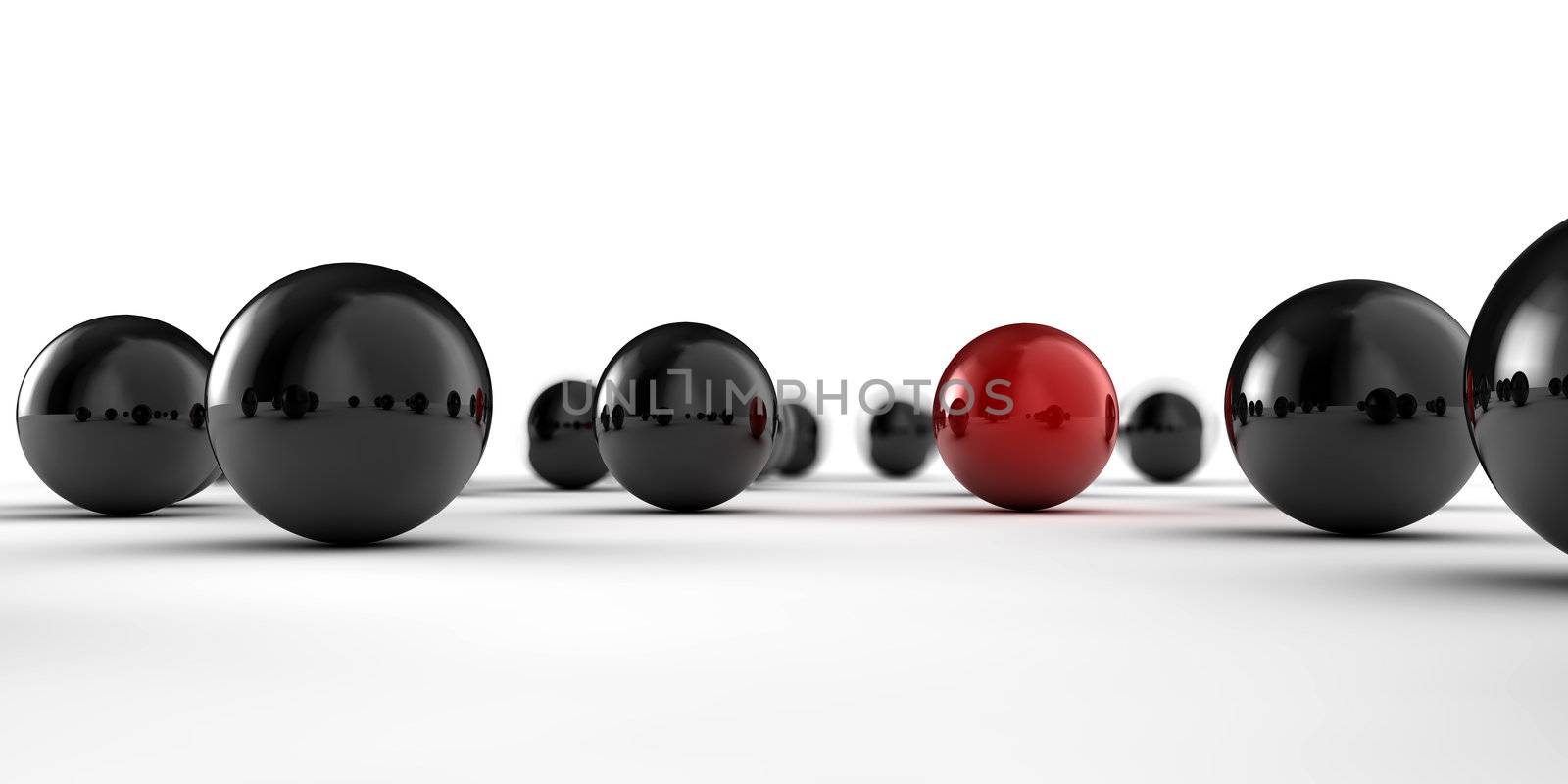 A set of black and red balls as concept for teamwork, isolated on white background