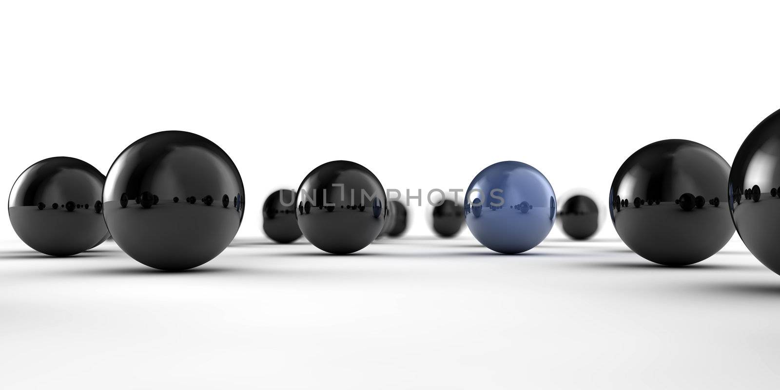 A set of black and blue balls as concept for teamwork, isolated on white background